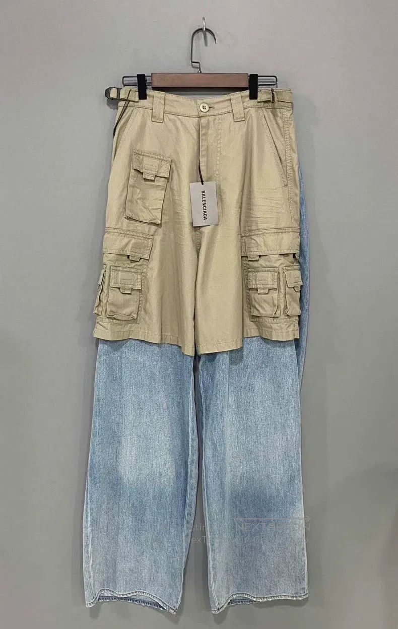 Balenciaga Balenciaga Patchwork Fake Two-Piece Work Denim Pants Size US 29 - 1 Thumbnail