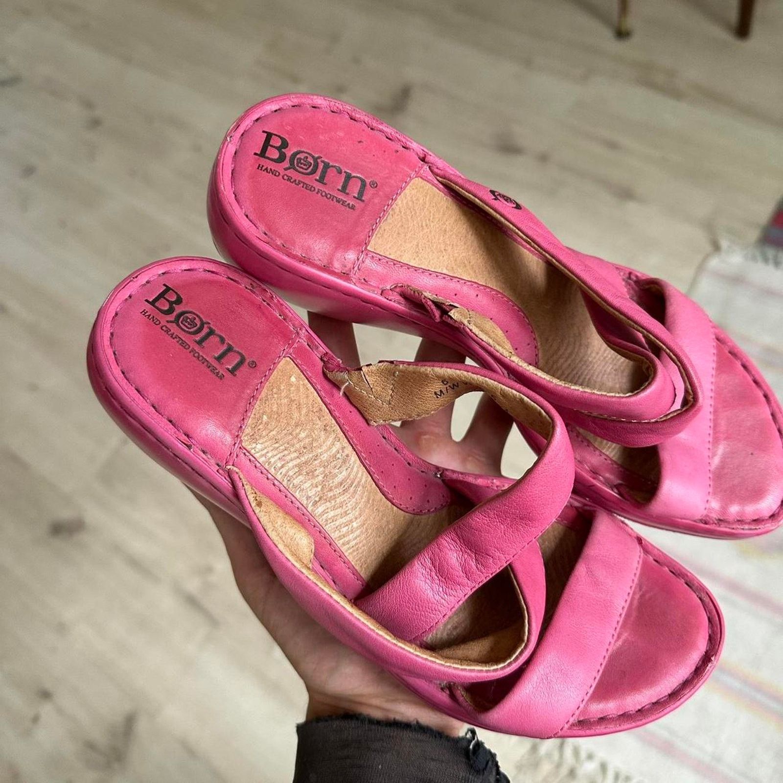 Vintage Vintage Pink Leather Strap Chunky Platform Slip On Sandals Size US 6 / IT 36 - 2 Thumbnail