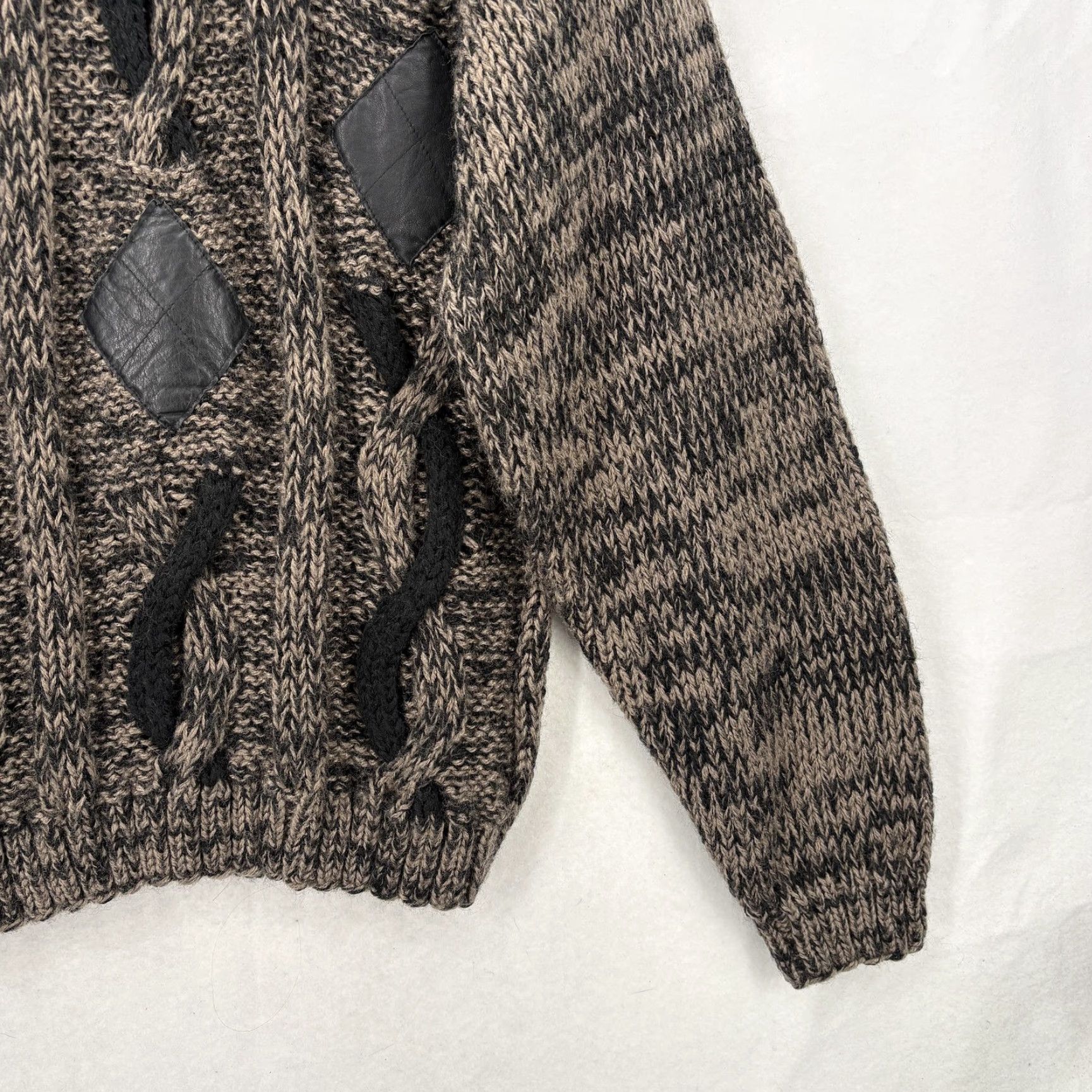Vintage VINTAGE Le Tigre Sweater Mens Medium Brown Black Leather Trim Chunky Knit 80s Size US M / EU 48-50 / 2 - 3 Thumbnail