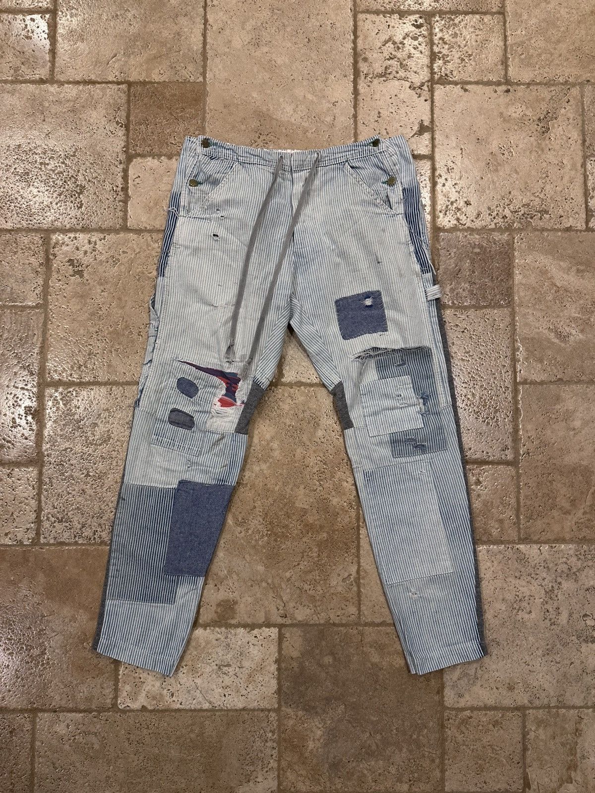 Greg Lauren Greg Lauren Pinstripe Blue Mixed Engineer GL1 Slim Fit Pants Size US 34 / EU 50 - 10 Thumbnail