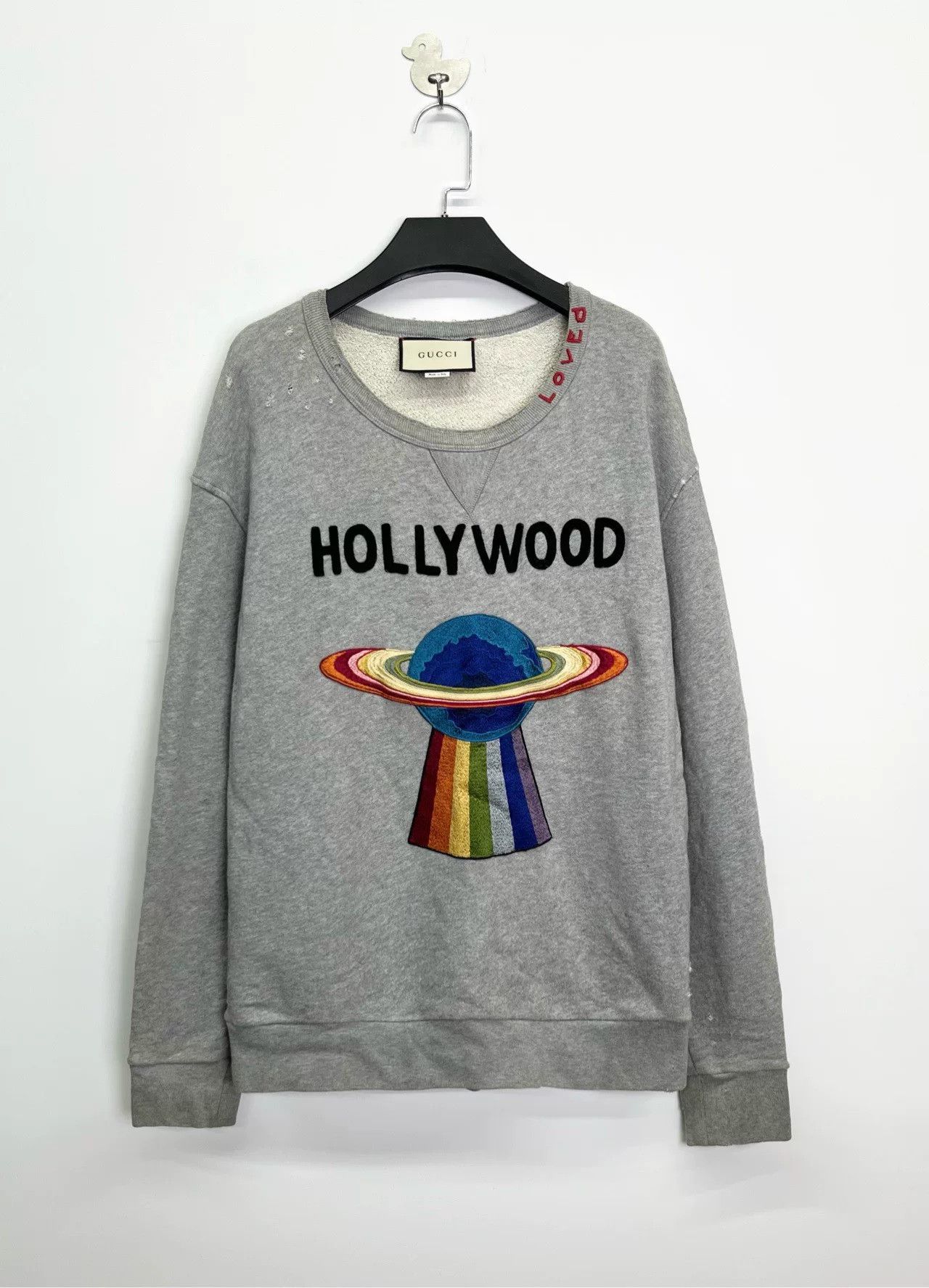 Gucci Gucci Embroidered Logo Sweatshirt in Gray Size S / US 4 / IT 40 - 1 Thumbnail