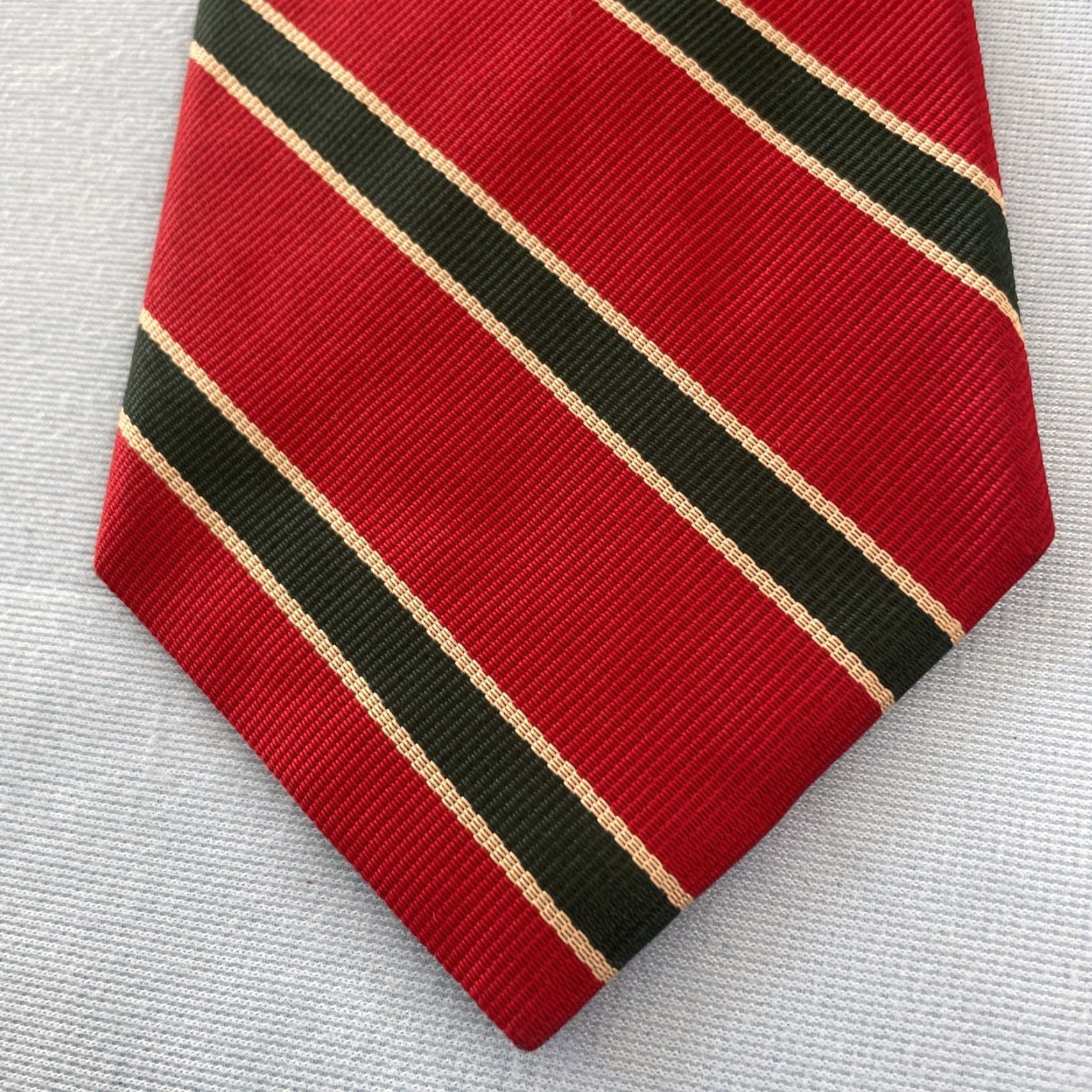 Vintage Aras Tie Repp Stripe Geometric Western Red Green Vintage 80s Necktie Exec 4x58 Size ONE SIZE - 2 Thumbnail
