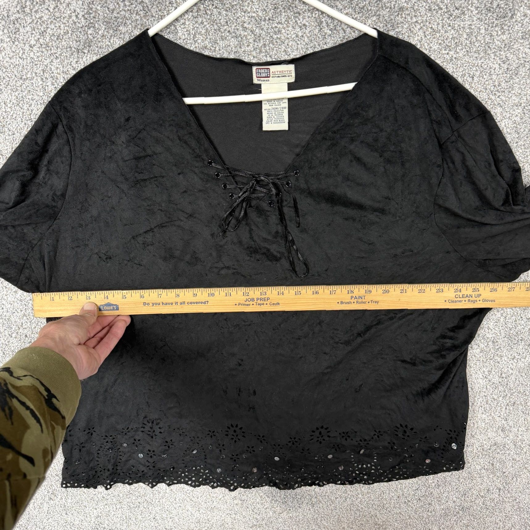 Faded Glory VINTAGE Faded Glory Blouse Womens Plus 26W/28W Black Lace Up Eyelet Trim Embroidered Sequin Boho Gothic Size 4XL / US 24-26 - 4 Thumbnail