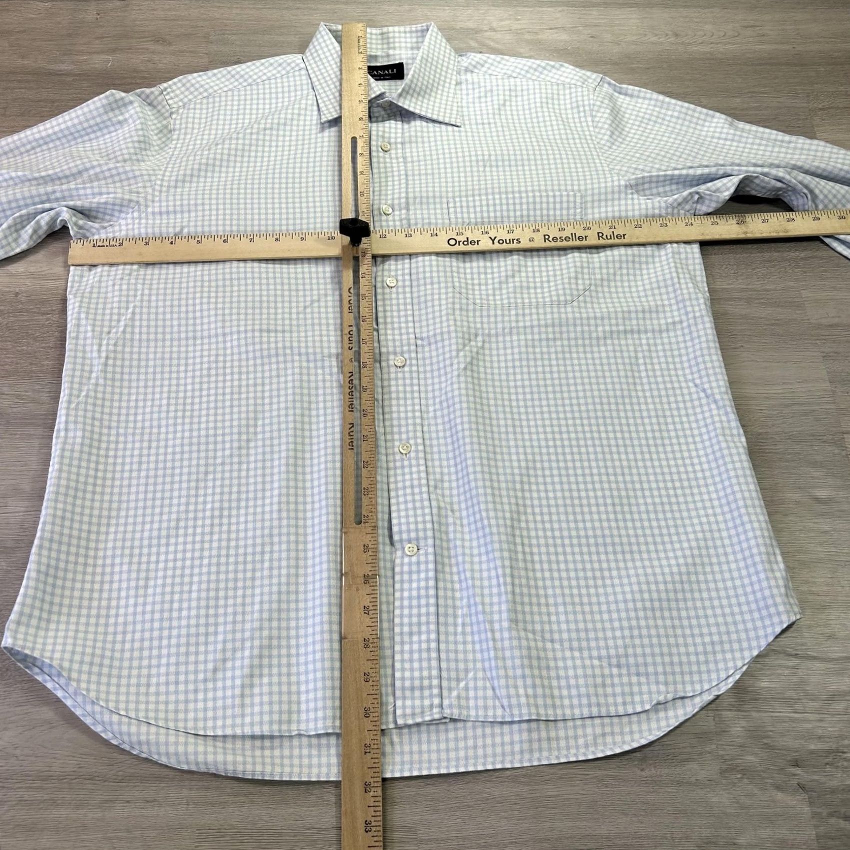 Canali Canali Dress Shirt Mens 17 Gingham Classic Fit Blue 100% Cotton Italy Long Sleeve Spread Collar Business Mens 17 Neck 34/35 Sleeve Size 46R - 5 Thumbnail