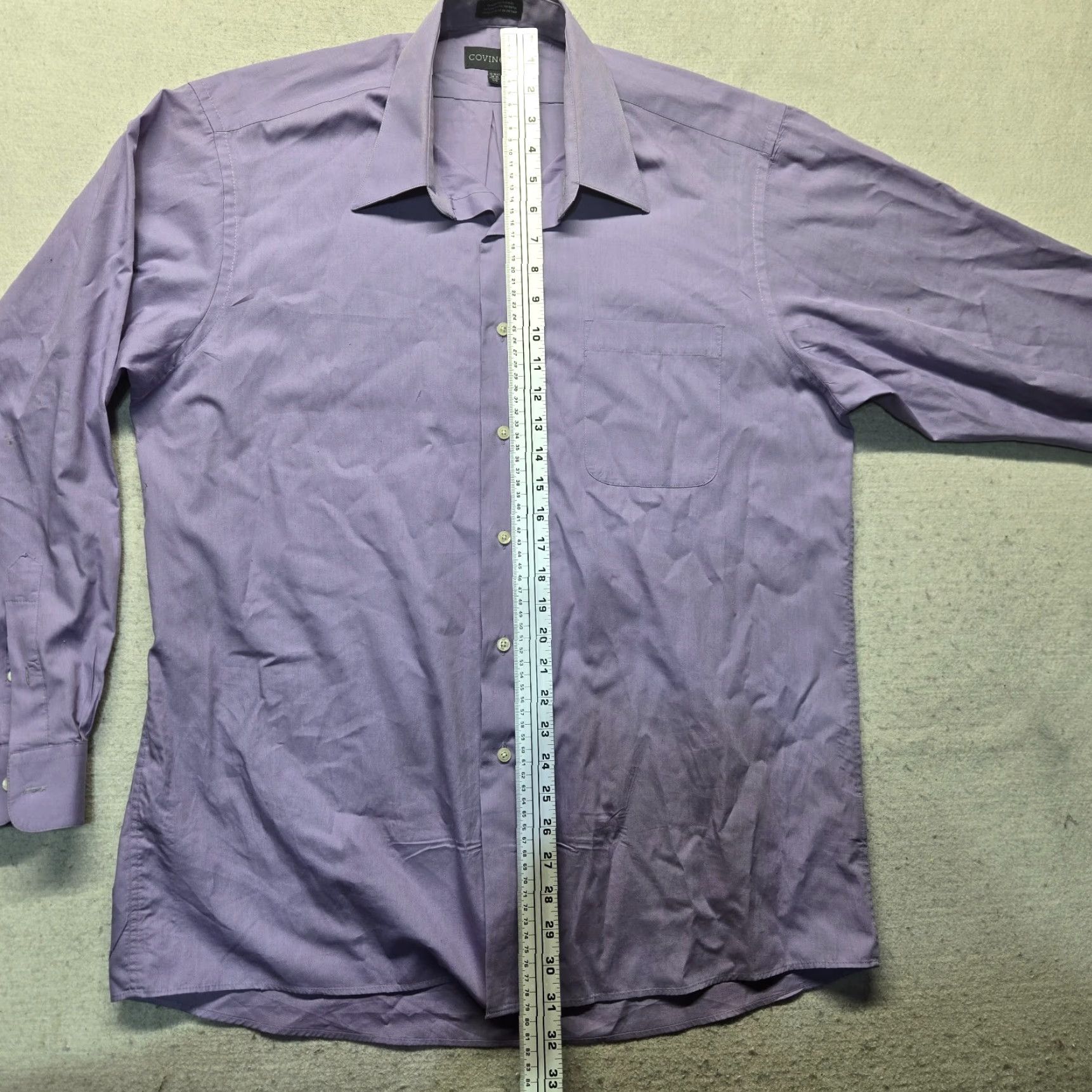 Vintage Covington Shirt Dress Purple Long Sleeve Button Up Adult Men's L 16 16.5 Cotton Polyester Solid Collared Unique Covington Mens Shirt Size 42R - 6 Thumbnail