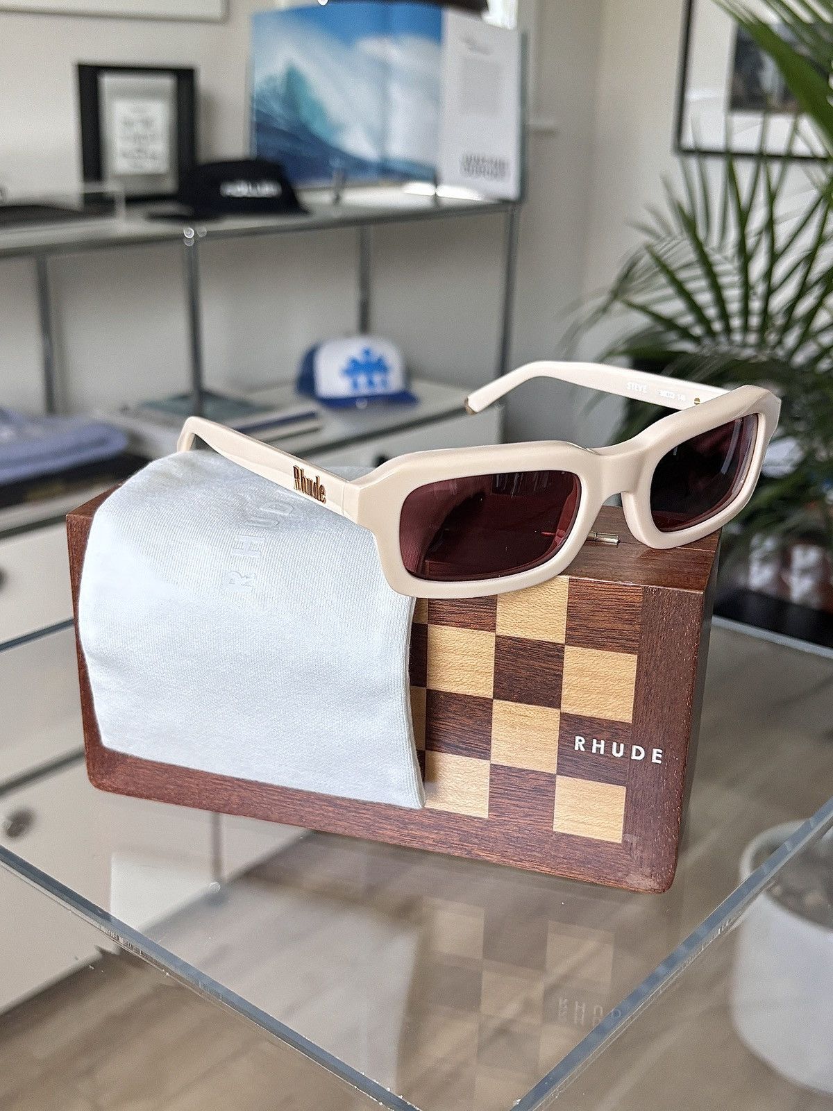 Rhude RHUDE - CREAM STEVE FRAME SUNGLASSES Size ONE SIZE - 1 Thumbnail