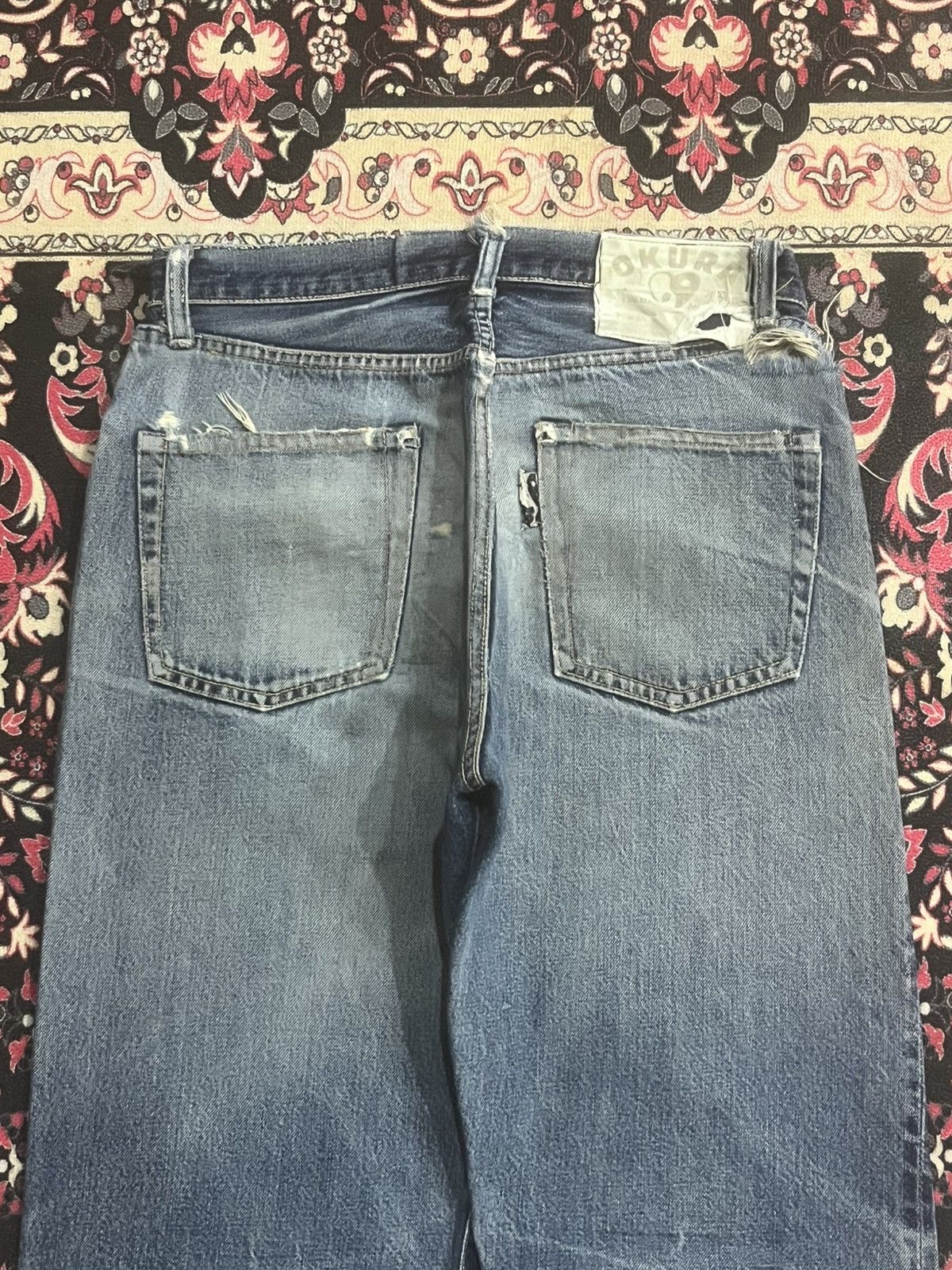 Okura Japan Okura 5 Blue Faded Washed Distressed Selvedge Jeans Size US 31 - 10 Thumbnail