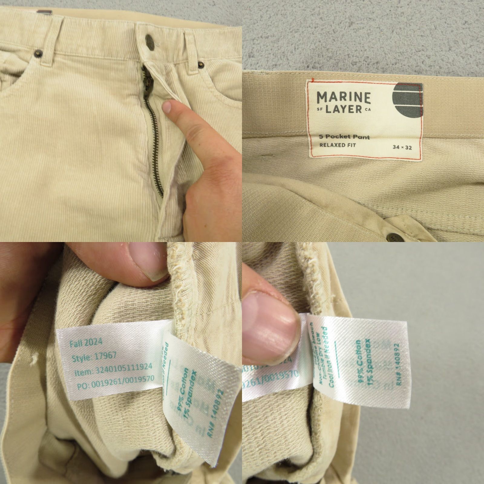 Marine Layer Marine Layer Pants Mens 34x32 Khaki Corduroy Relaxed Fit 5 Pocket Chinos Stretch Size US 34 / EU 50 - 8 Thumbnail