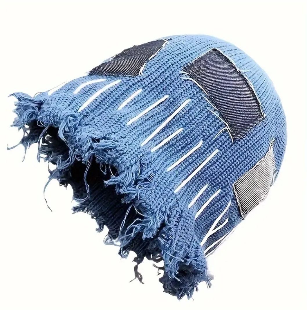 Vintage Knit Patchwork Street Distressed Frayed Beanie Size ONE SIZE - 1 Thumbnail