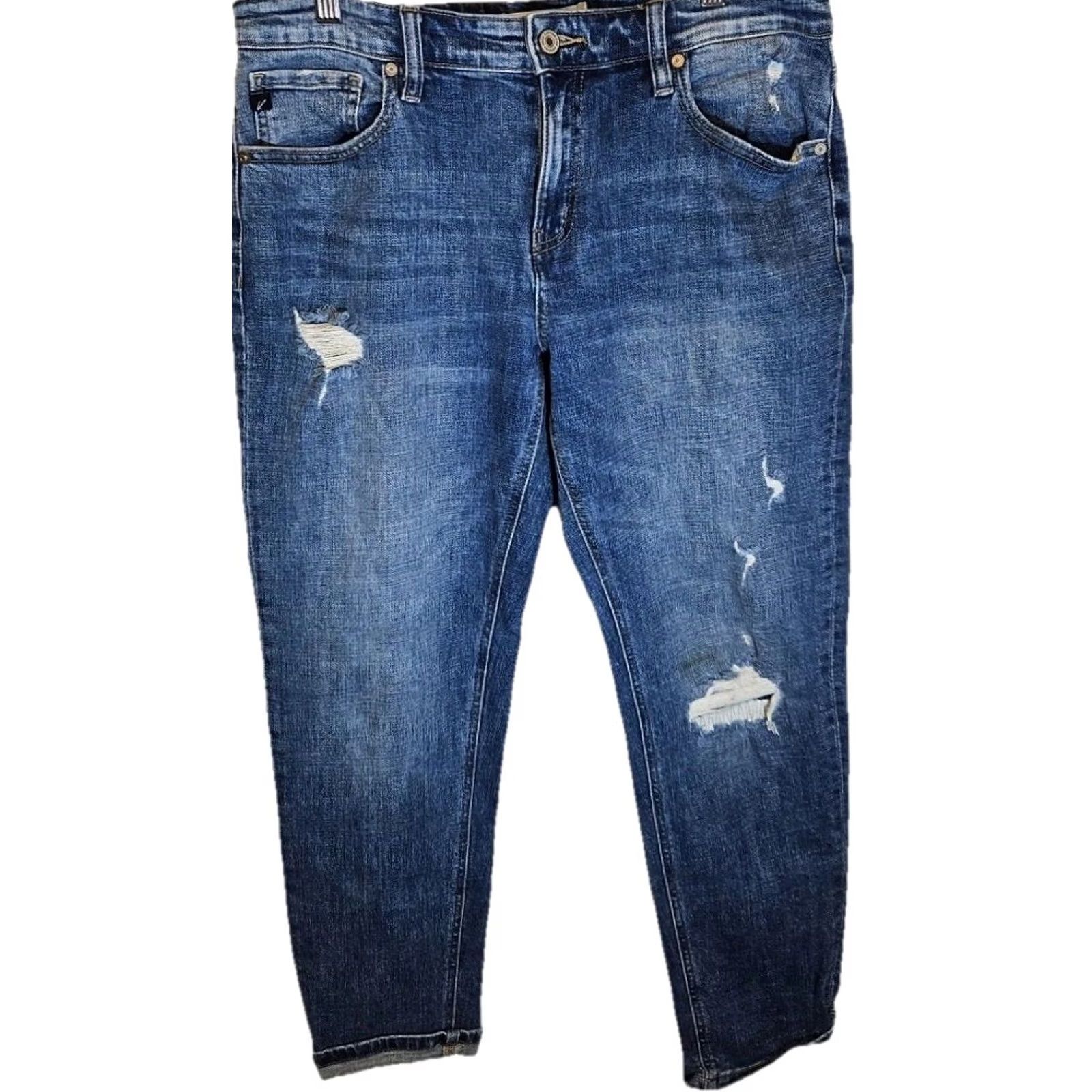 Vintage KanCan Jeans Skinny 9/28 Women Mid Rise Distressed Denim Stretch Blue 30" Waist Regular Inseam 27" Pant Style Jeans Womens Size 30" / US 8 / IT 44 - 2 Thumbnail