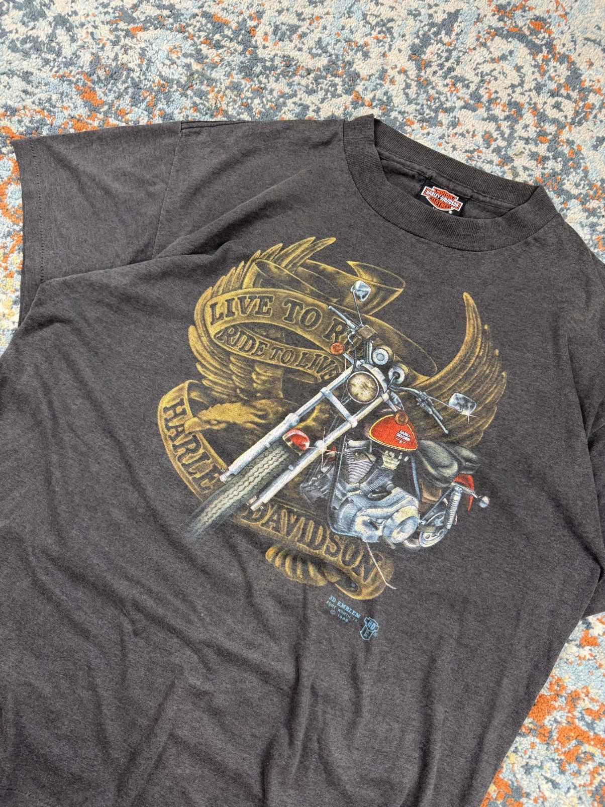 Harley Davidson × Vintage Ultra rare 1989 3D Emblem Harley Davidson love to ride tee Size US XL / EU 56 / 4 - 5 Thumbnail