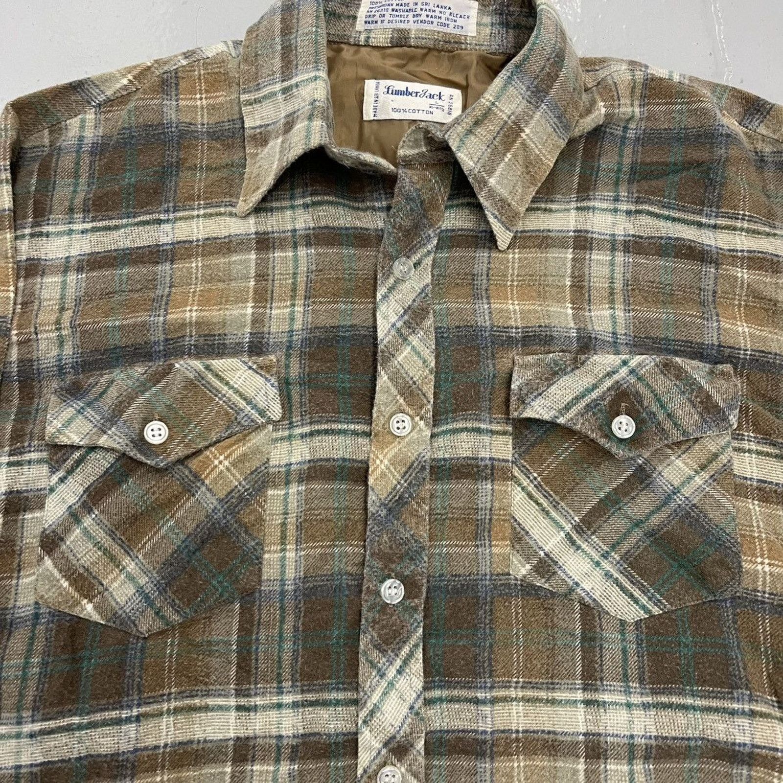 Other Vintage 70s Lumber Jack Brown/Green Plaid Cotton Flannel Size US L / EU 52-54 / 3 - 2 Thumbnail
