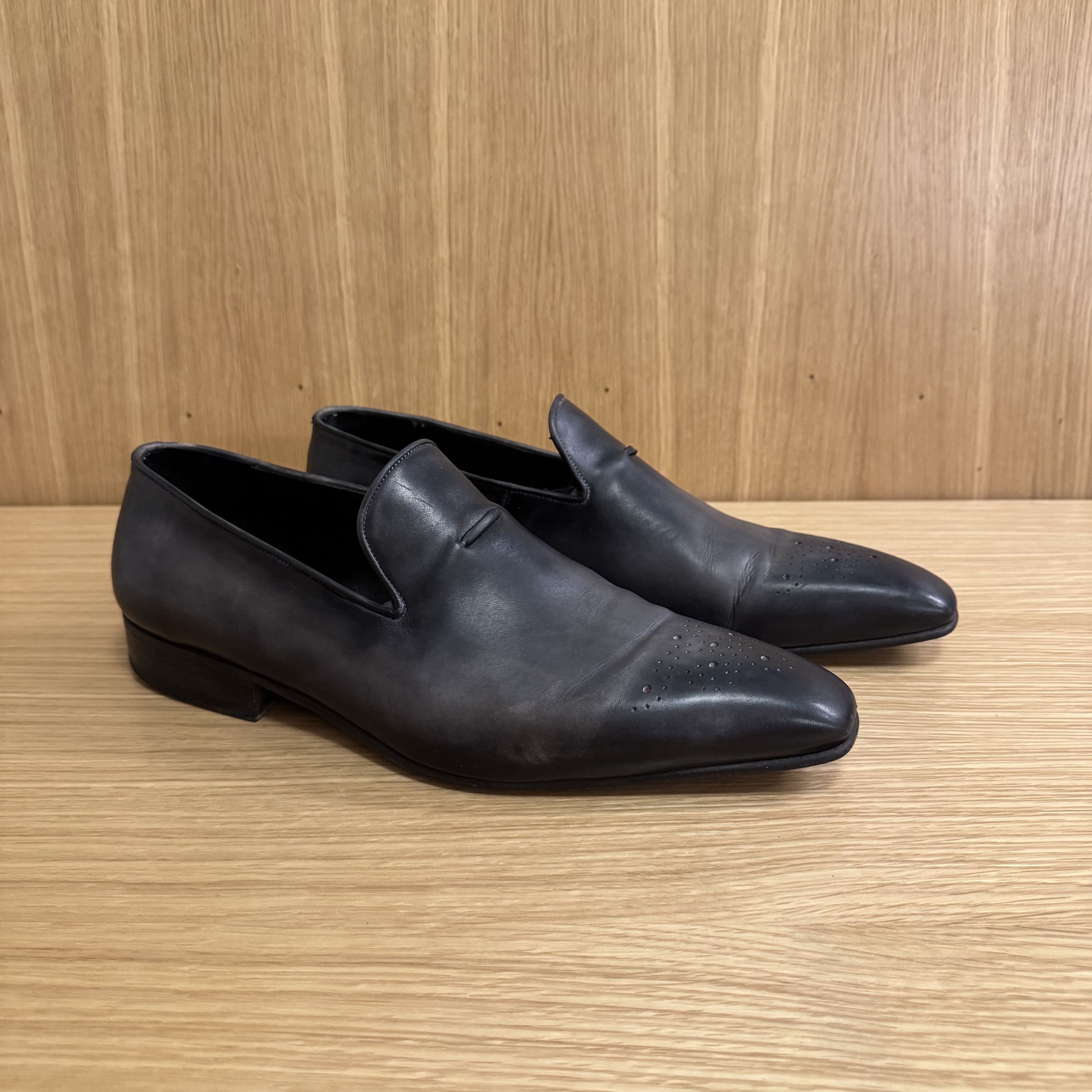 Caulincourt Paris Mens Gray Ombré Leather Loafers, US 11.5