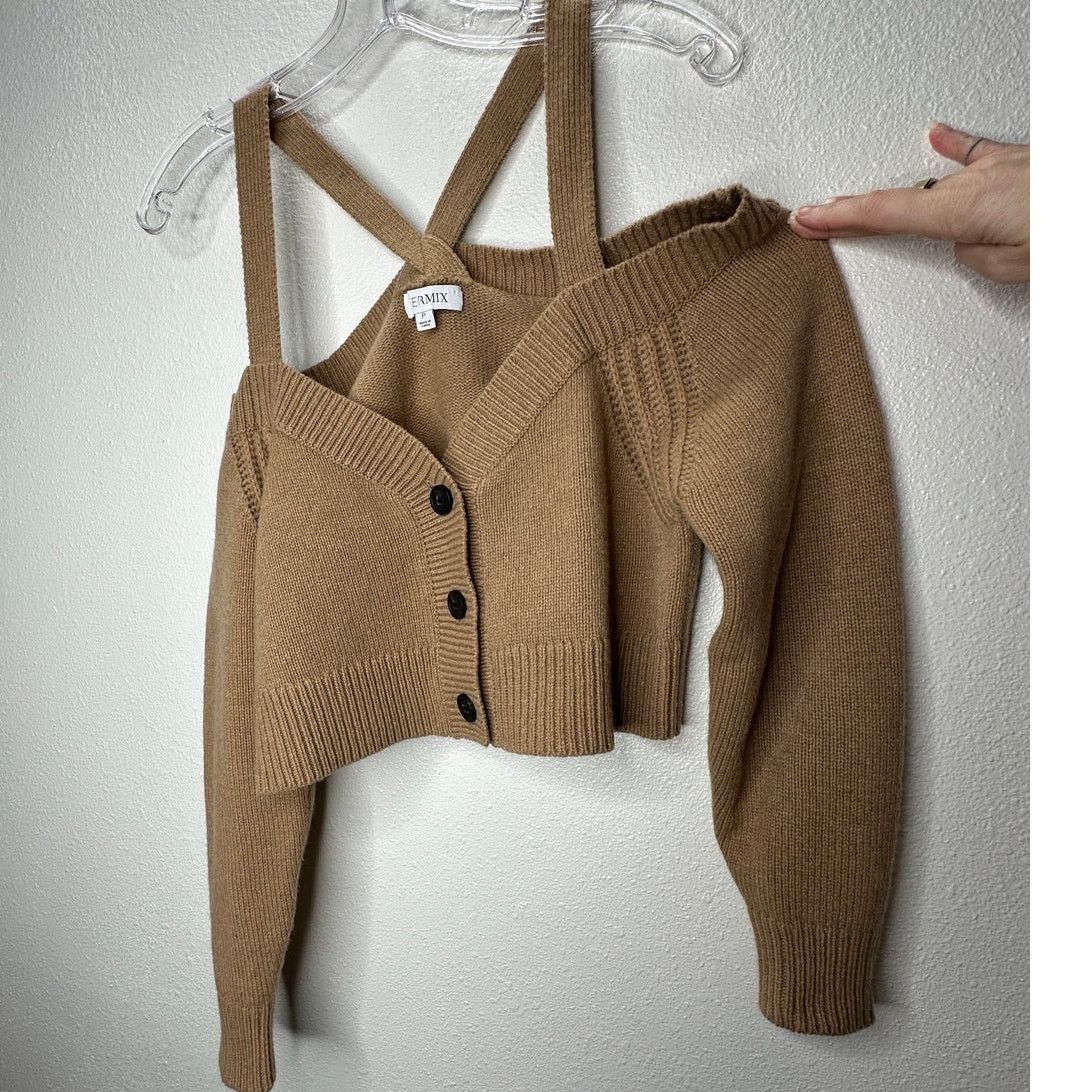 INTERMIX Intermix Beige Rumi Cold Shoulder V-Neck Button Cardigan P Size S / US 4 / IT 40 - 7 Thumbnail