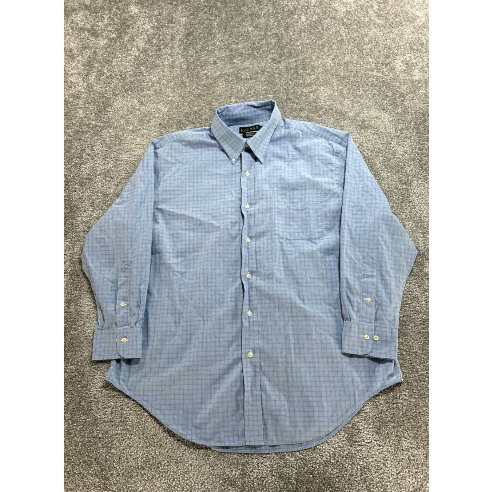 Ralph Lauren Lauren Ralph Lauren Non Iron Dress Shirt Men 17.5 Blue Cotton Classic Fit Office Size 46R - 2 Thumbnail