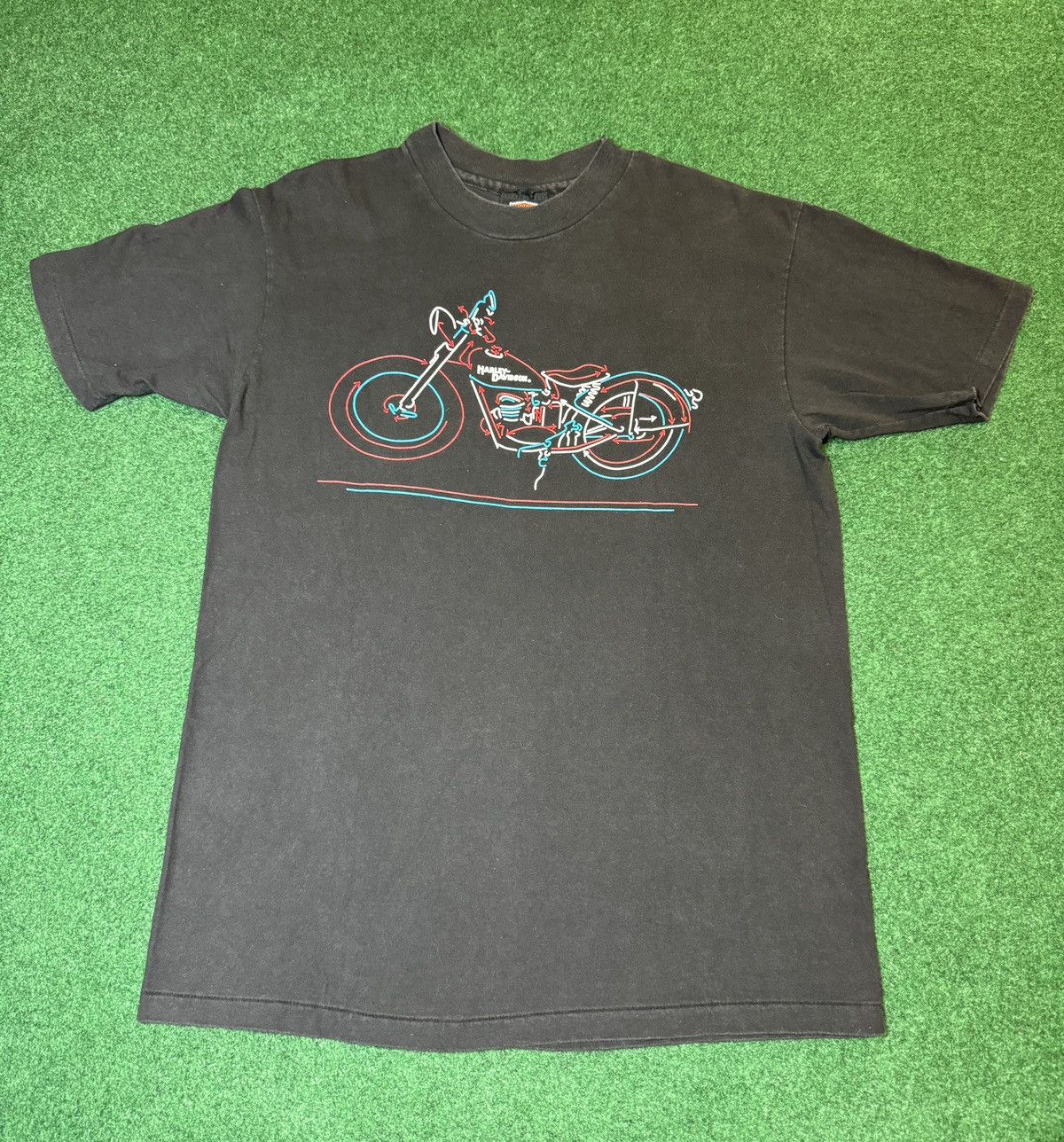 Harley Davidson × Vintage Vtg 80s 90s Harley Davidson Abstract Neon Art Biker T Shirt Size US L / EU 52-54 / 3 - 1 Thumbnail