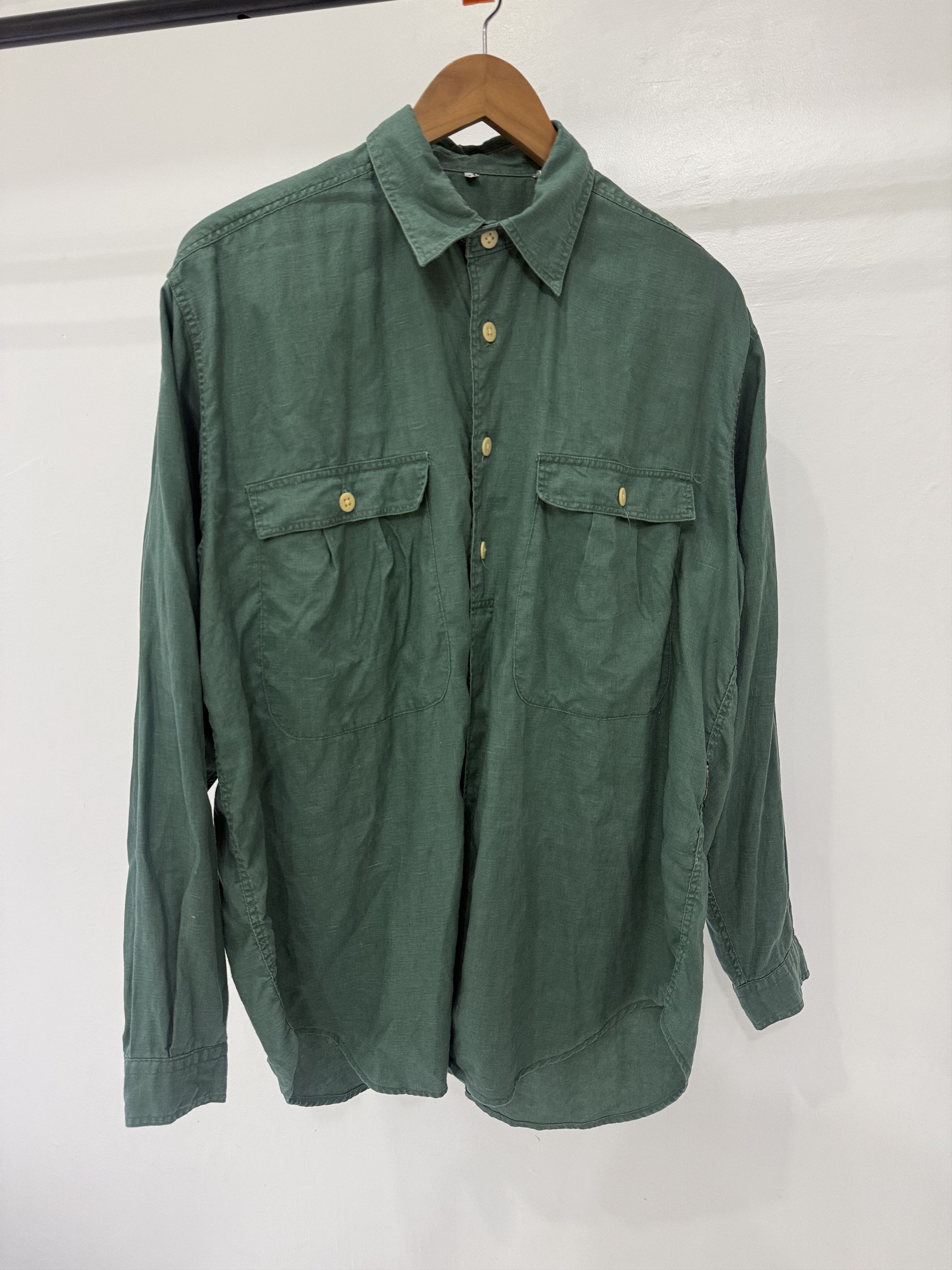 Armani Armani Jeans - 1990s 3/4 Buttondown Linen Shirt RARE Size US L / EU 52-54 / 3 - 1 Thumbnail