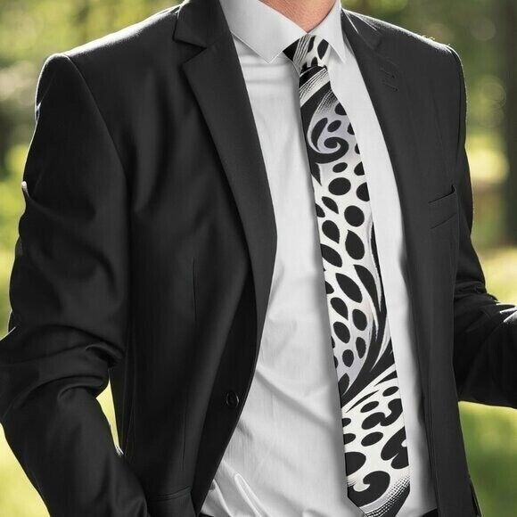 Handmade Mens Tie Trippy Cheetah Snow Leopard Menswear Necktie Optic Size ONE SIZE - 2 Thumbnail
