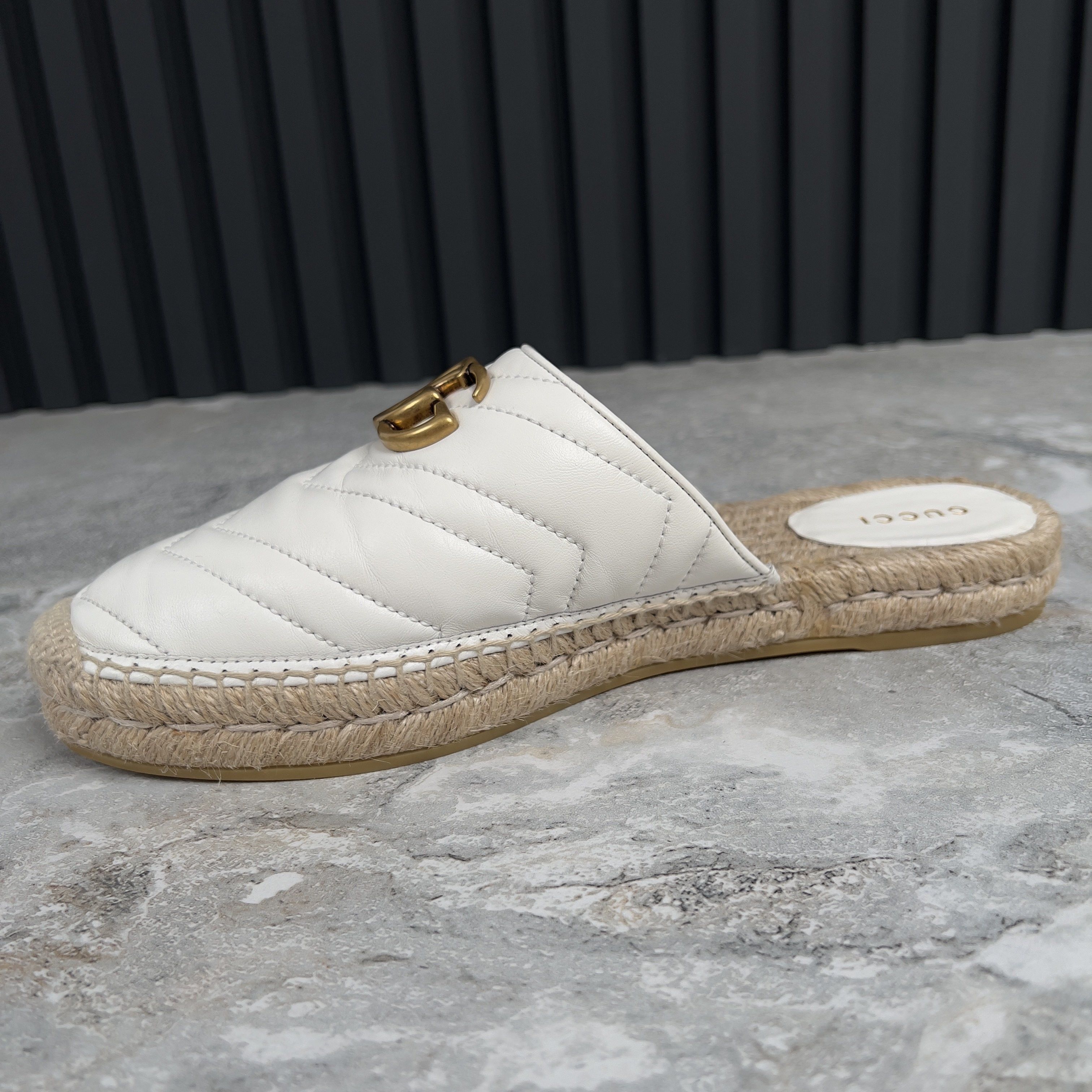 Gucci Marmont GG Platform Espadrille Mule White Leather Size US 9 / IT 39 - 8 Thumbnail