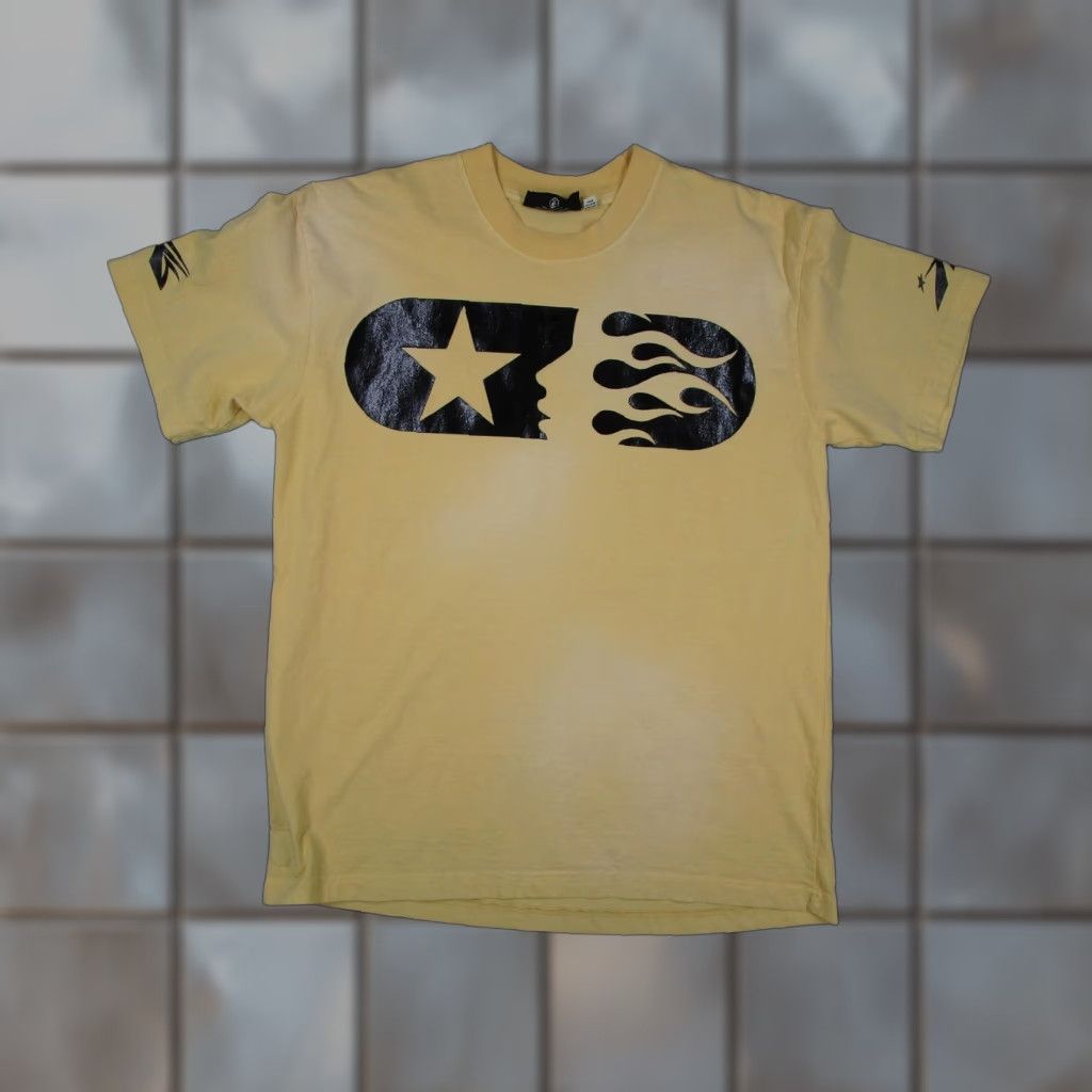 HELLSTAR Hellstar Shirt Mens Medium Yellow Sports Marathon Graphic Tee Streetwear Size US M / EU 48-50 / 2 - 1 Thumbnail