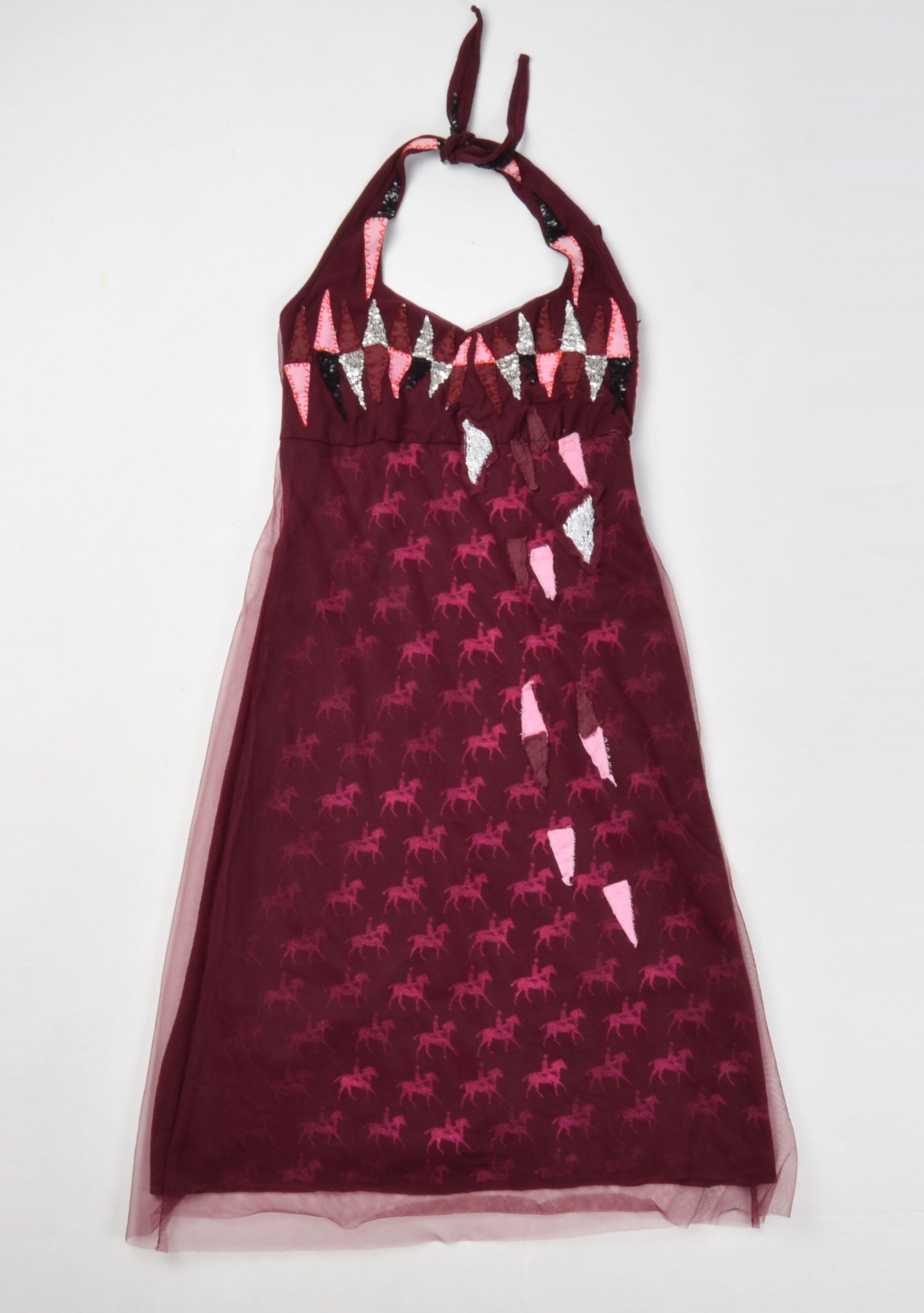 Designer × Vintage Otium Tulle Halter Appliqué Horse Print Mesh Overlay Dress Size M / US 6-8 / IT 42-44 - 4 Thumbnail
