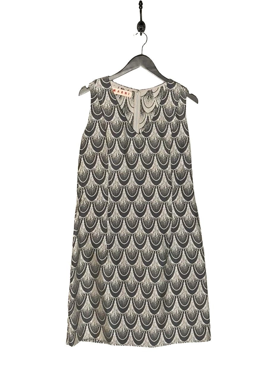 Marni Grey Plissé Scallop Sleeveless Dress