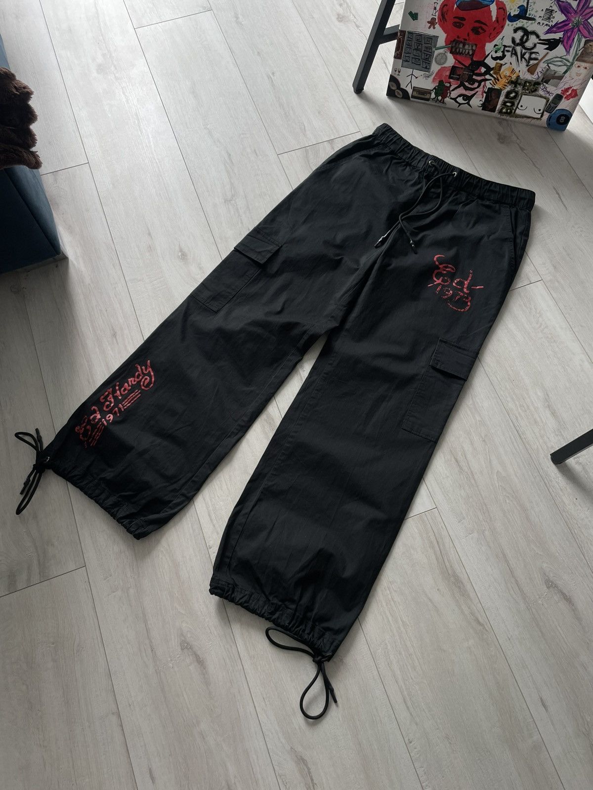 Ed Hardy Ed Hardy Y2K Japanese Cargo Baggy Pants 00's Black Big Logo Size 25" / US 0 / IT 36 - 2 Thumbnail
