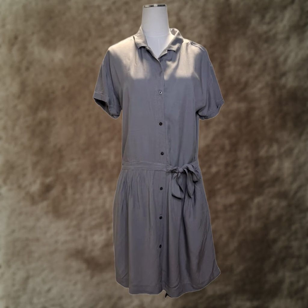 IKKS IKKS Dress Womens 38 Gray Short Sleeve Button Front Shirt Tie Waist Casual Size XS / US 0-2 / IT 36-38 - 1 Thumbnail