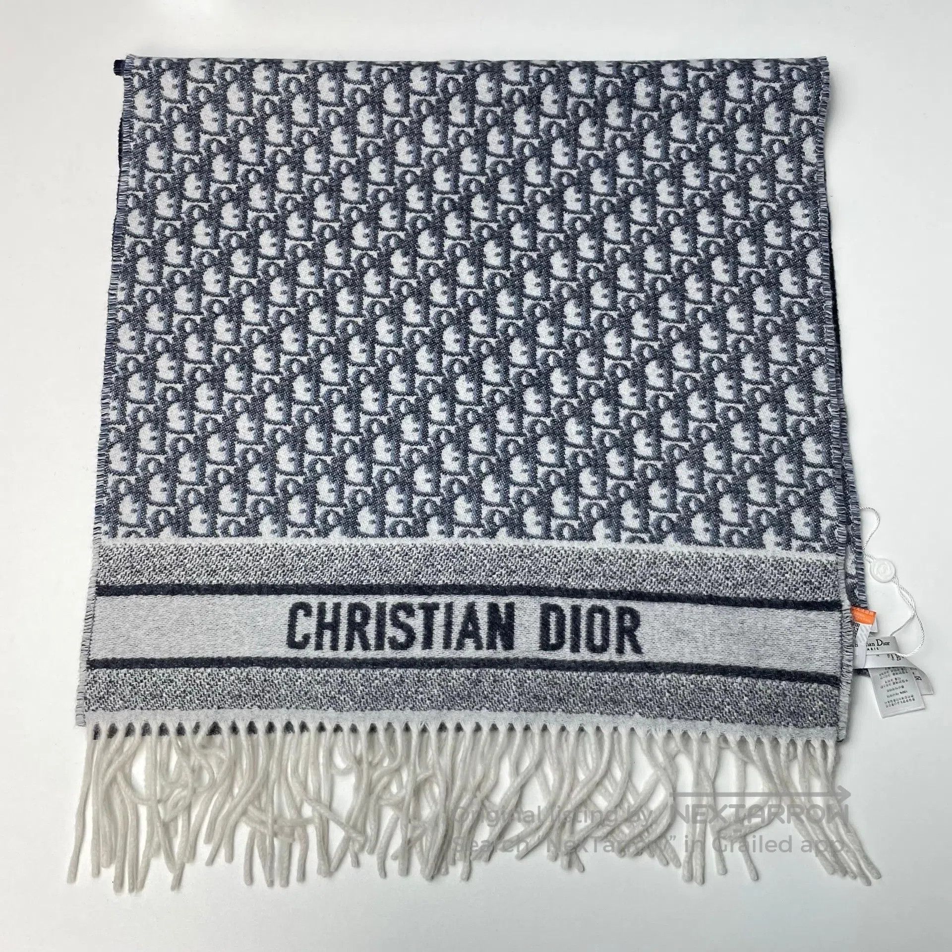 Dior Dior Navy blue cashmere fringed scarf| Size ONE SIZE - 3 Thumbnail