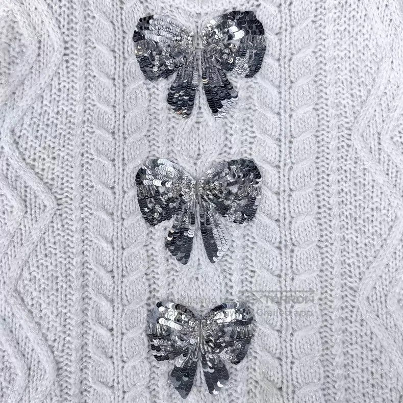 Valentino Valentino White mohair-blend bow sequin silver thread knit Size M / US 6-8 / IT 42-44 - 5 Thumbnail