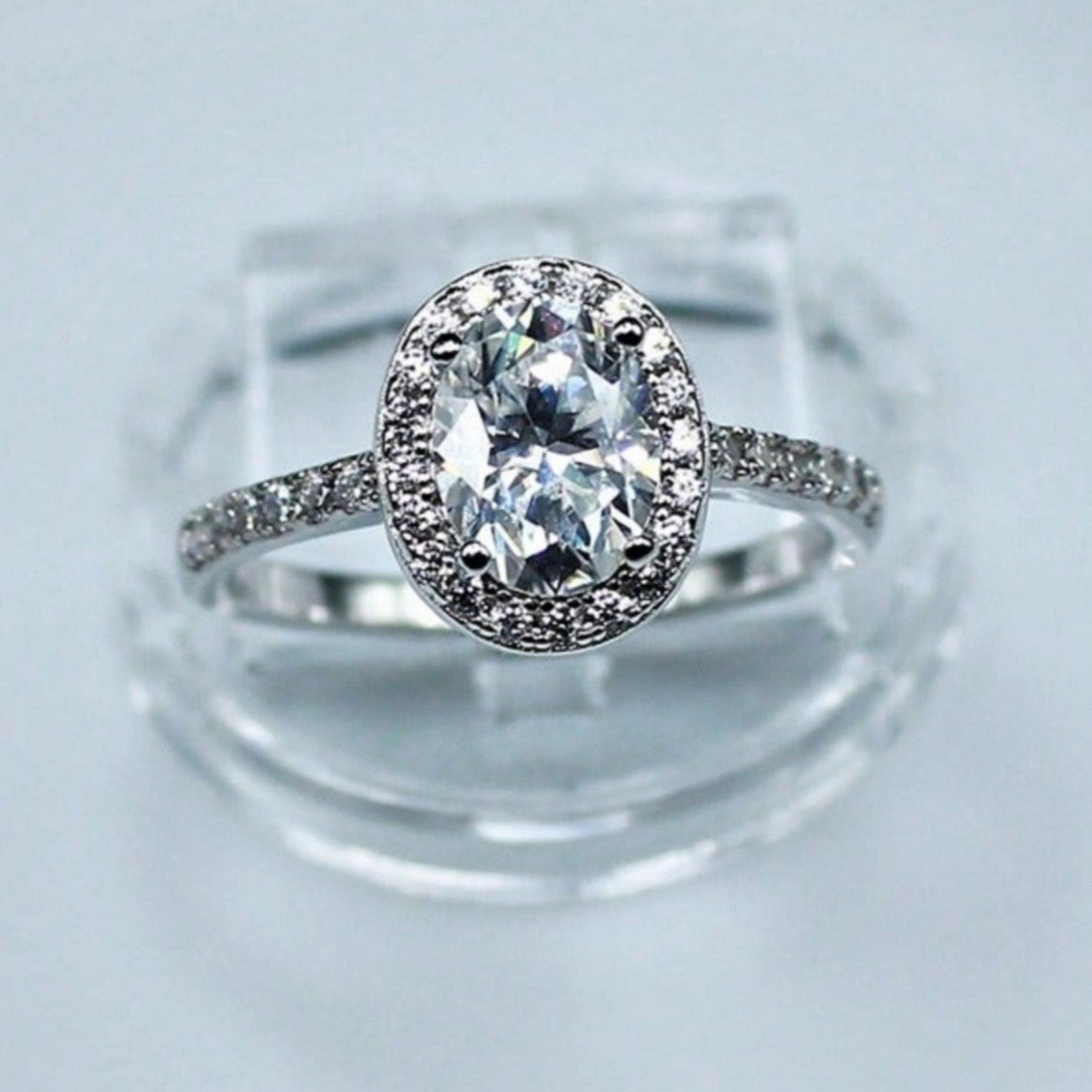 Other Oval Halo Moissanite 1.5 CT Wedding Set Ring Silver 9 NWT Size ONE SIZE - 8 Thumbnail
