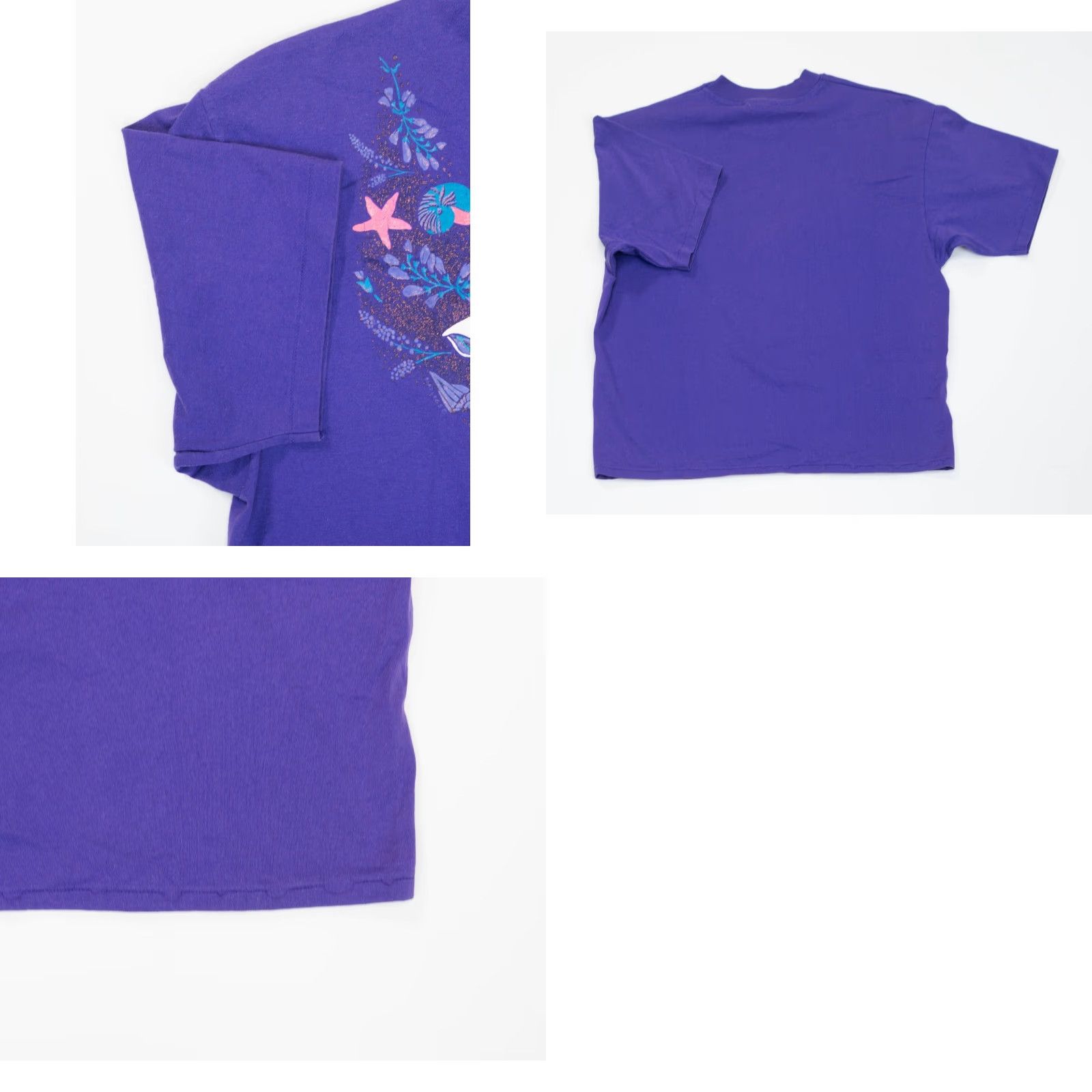 Hanes VINTAGE Hanes Ocean T-Shirt Womens XL Purple 80s 90s Nautical Ocean Seashells Starfish Glitter Cotton Polyester Knit Crew Neck Short Sleeve Size XL / US 12-14 / IT 48-50 - 8 Thumbnail