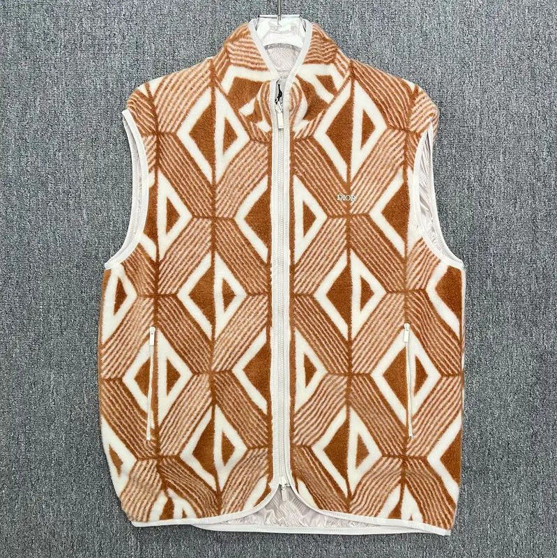 Dior Dior Brown Wool Vest with Geometric Pattern 0089 Size US L / EU 52-54 / 3 - 1 Thumbnail