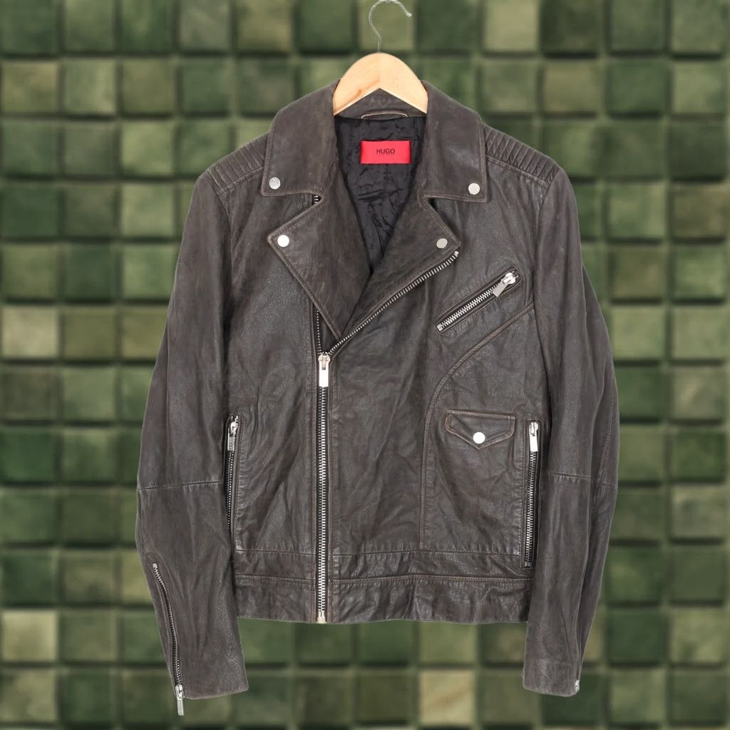 Hugo Boss HUGO BOSS Lonec Leather Jacket Men Size S Biker Grey MJ5422 Size US S / EU 44-46 / 1 - 1 Thumbnail