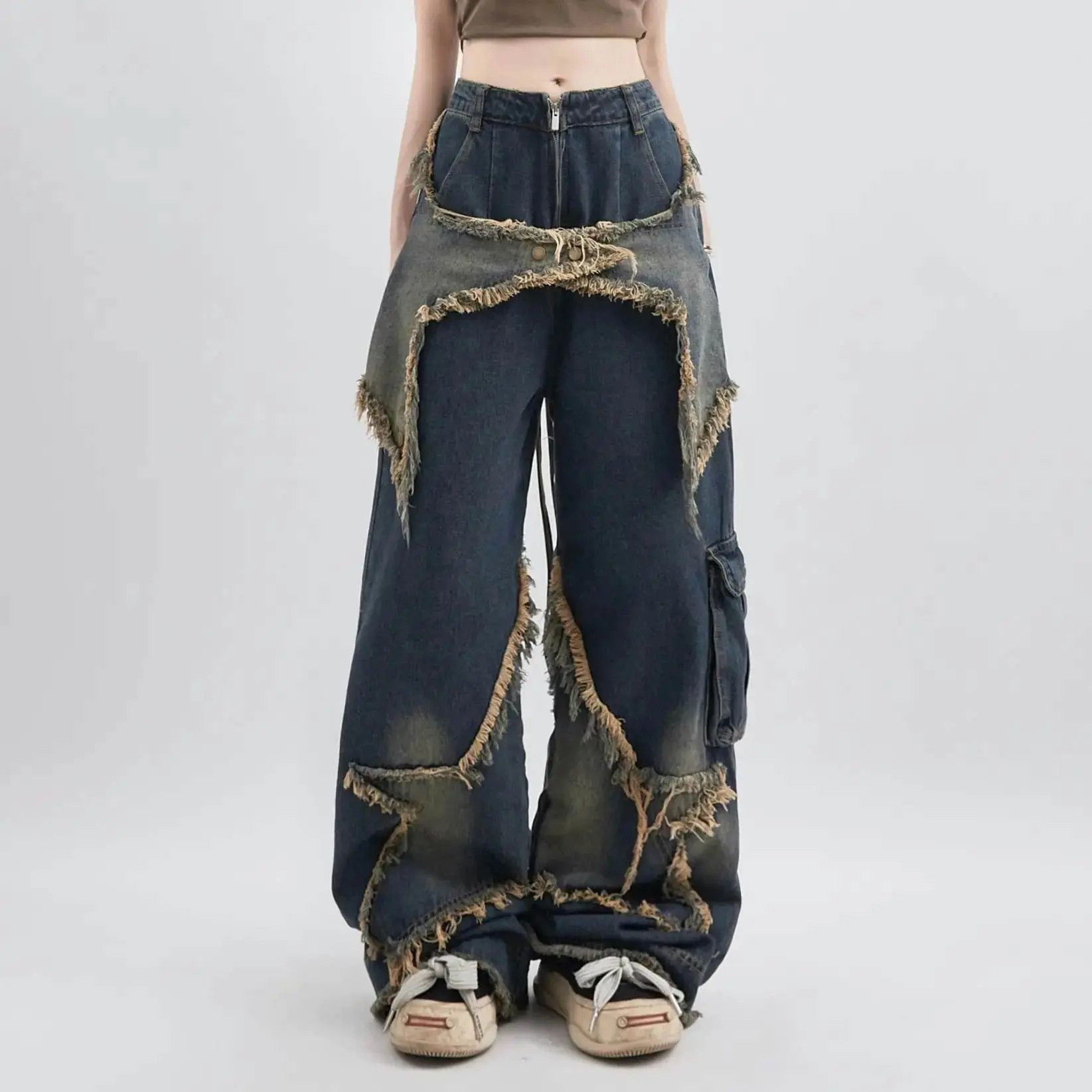 image of Y2K Vintage Big Star Designed Ripped Denim Oversize Jeans in Blue, Women's (Size 24)