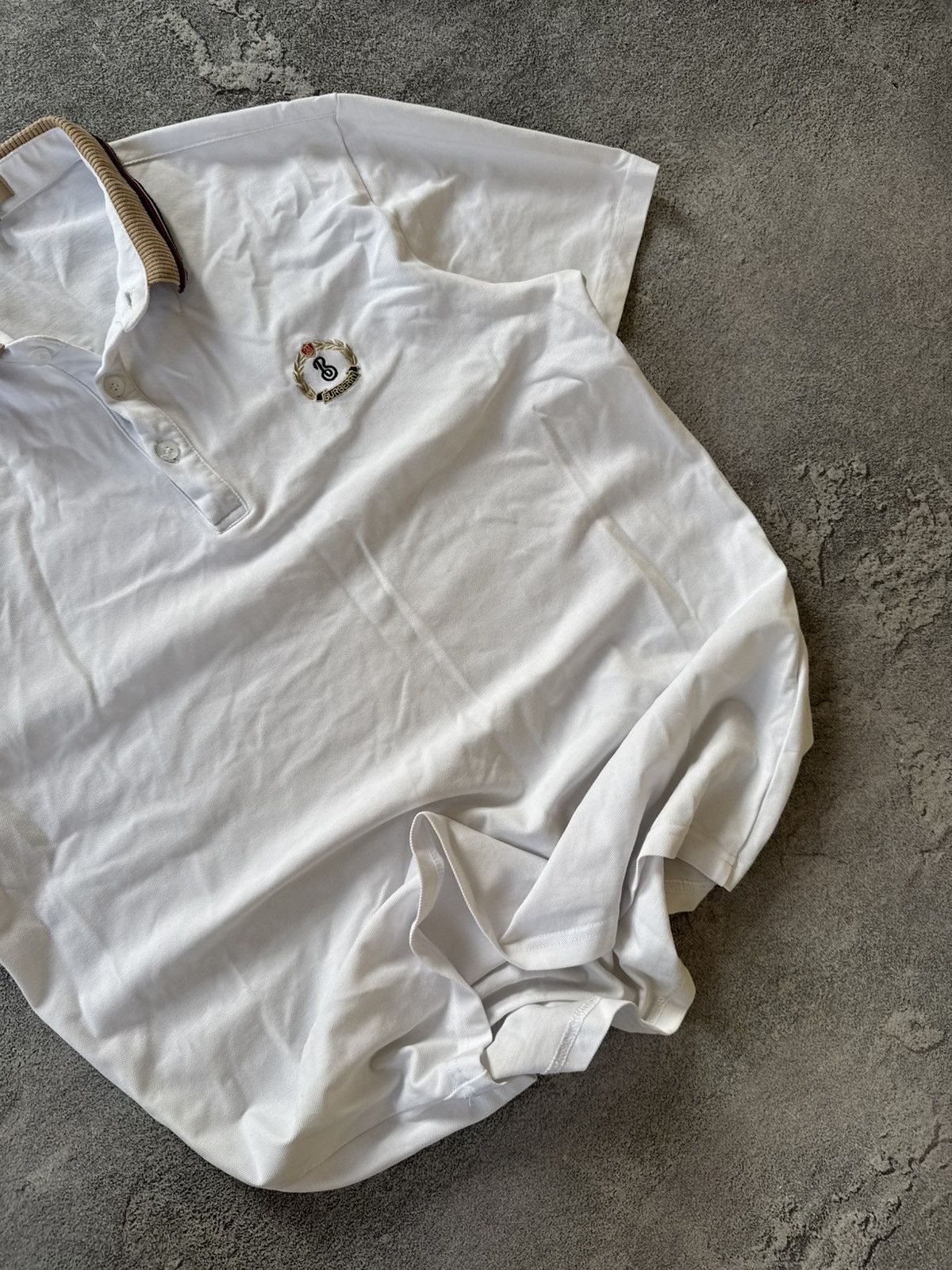 Burberry × Designer Burberry L white polo tee T-shirt old money Size US L / EU 52-54 / 3 - 3 Thumbnail