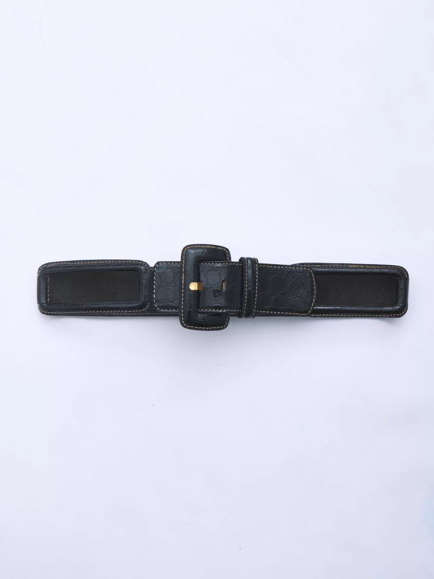 Gianfranco Ferre GIANFRANCO FERRE Dark Crocodile Cutout Belt Size ONE SIZE - 5 Thumbnail