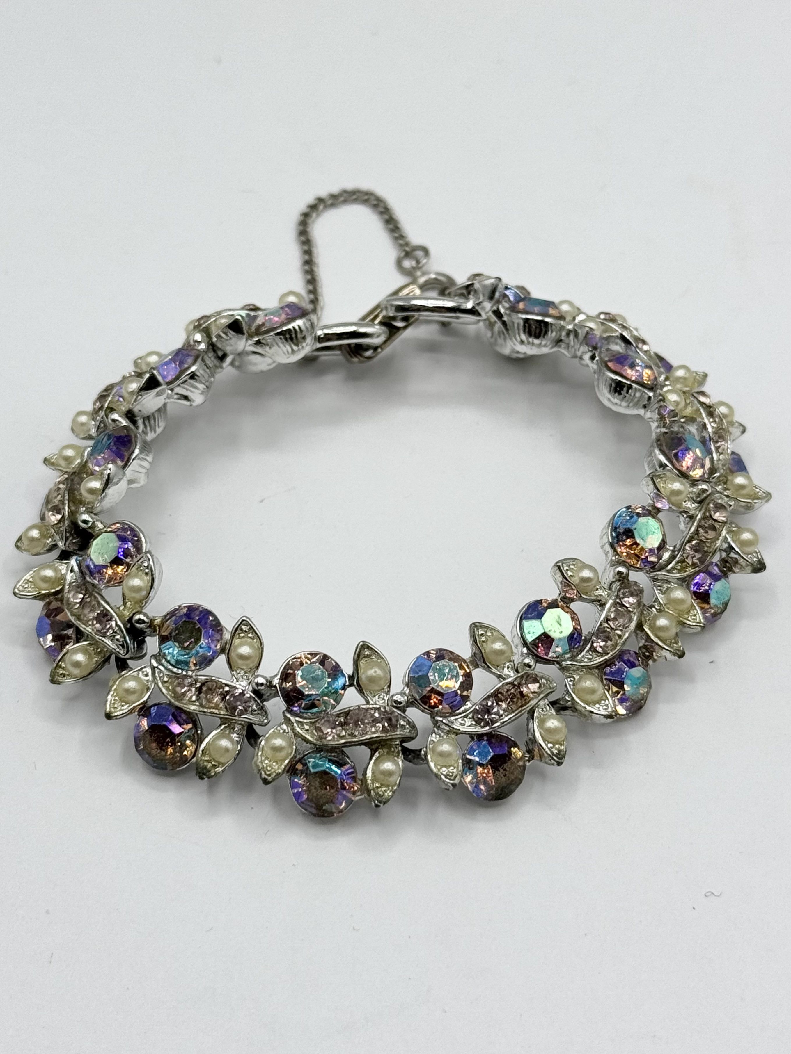 Vintage Vintage rhinestone faux pearl beaded panel bracelet Size ONE SIZE - 4 Thumbnail