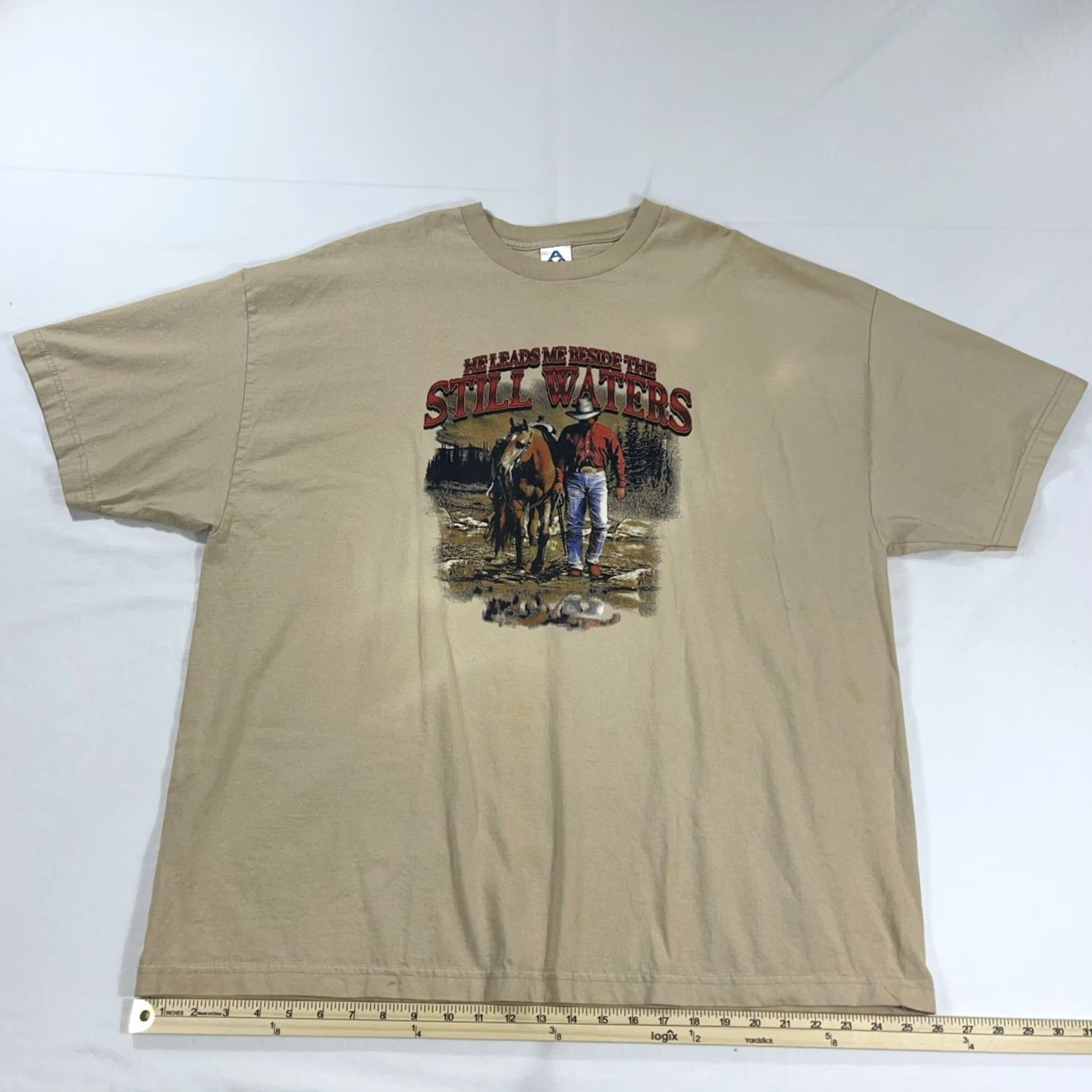 AAA VINTAGE AAA 3XL T-Shirt Horse Be Horse Cowboy Graphic 90s Beige Men Short Sleeve Used 1990s AAA Size US XXL / EU 58 / 5 - 6 Thumbnail
