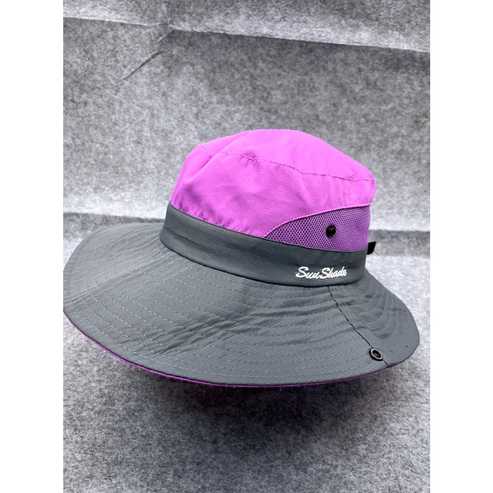Vintage Sun Shade Sun Bucket Hat Adult One Size Purple Gray Poly Beach Boonie Hat Womens Summer Sun Shade Hat Size ONE SIZE - 4 Thumbnail