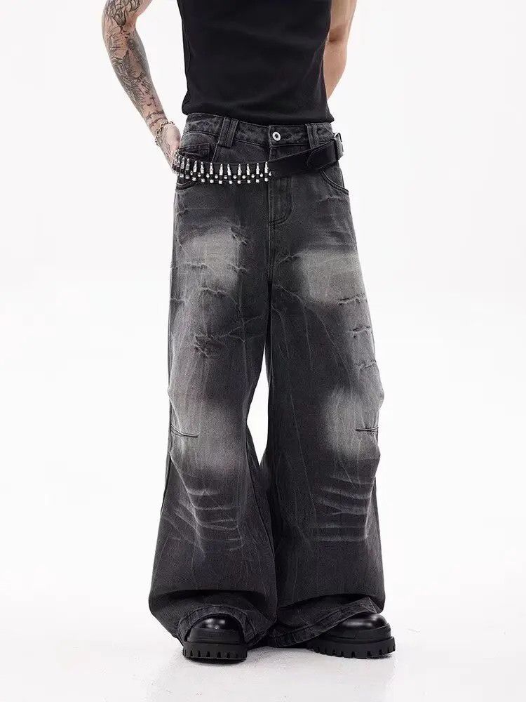 Japanese Brand Retro loose cracked straight leg wide leg jeans Size US 32 / EU 48 - 6 Thumbnail