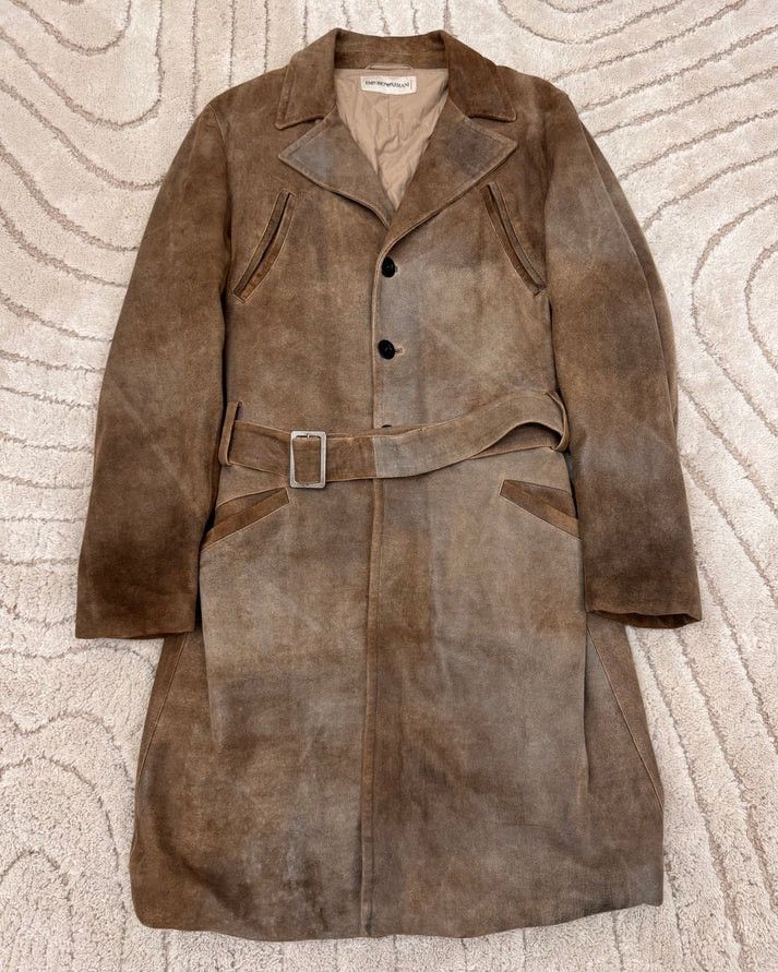 image of Aw03 Emporio Armani Suede Trench Coat Button Closure (M) in Beige, Men's (Size Medium)