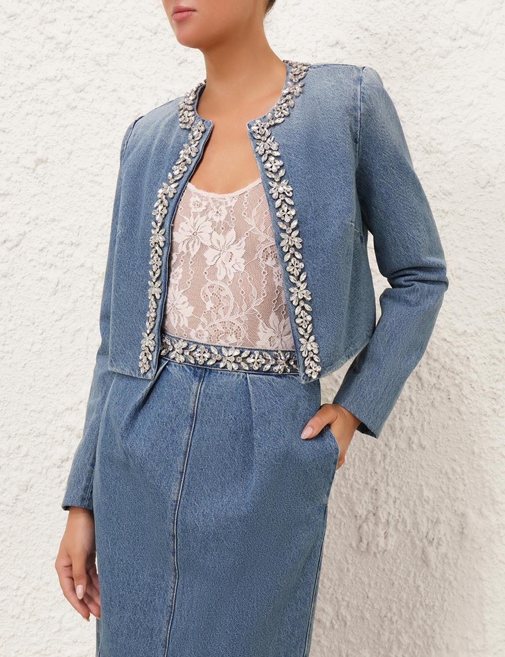 Zimmermann o1w1db10925 Crush Embellished Denim Jacket in Blue Size L / US 10 / IT 46 - 2 Thumbnail