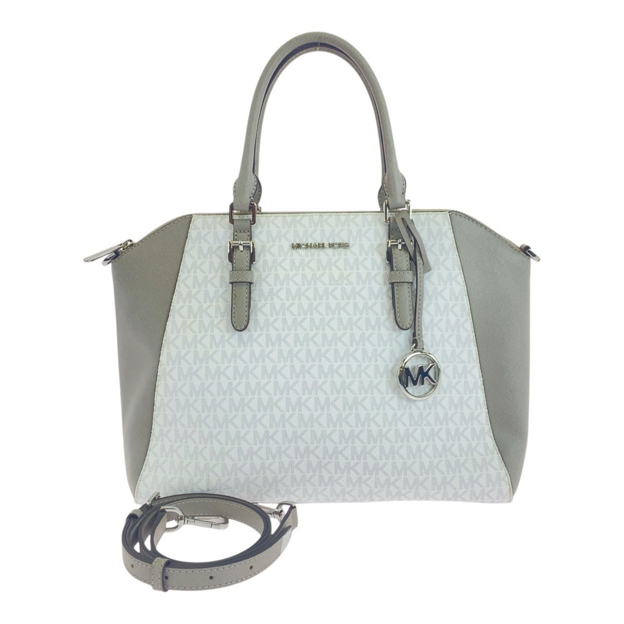 Michael Kors White Grey Silver Hardware Tote Bag Shoulder 2WAY Women's
