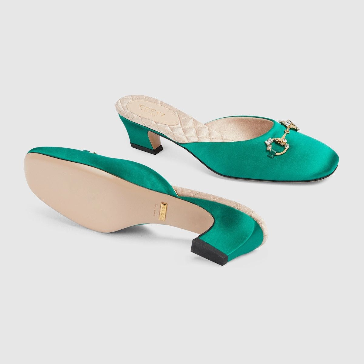 Gucci o1s1wg110225 Horsebit Mules in Green Satin Size US 5 / IT 35 - 6 Thumbnail