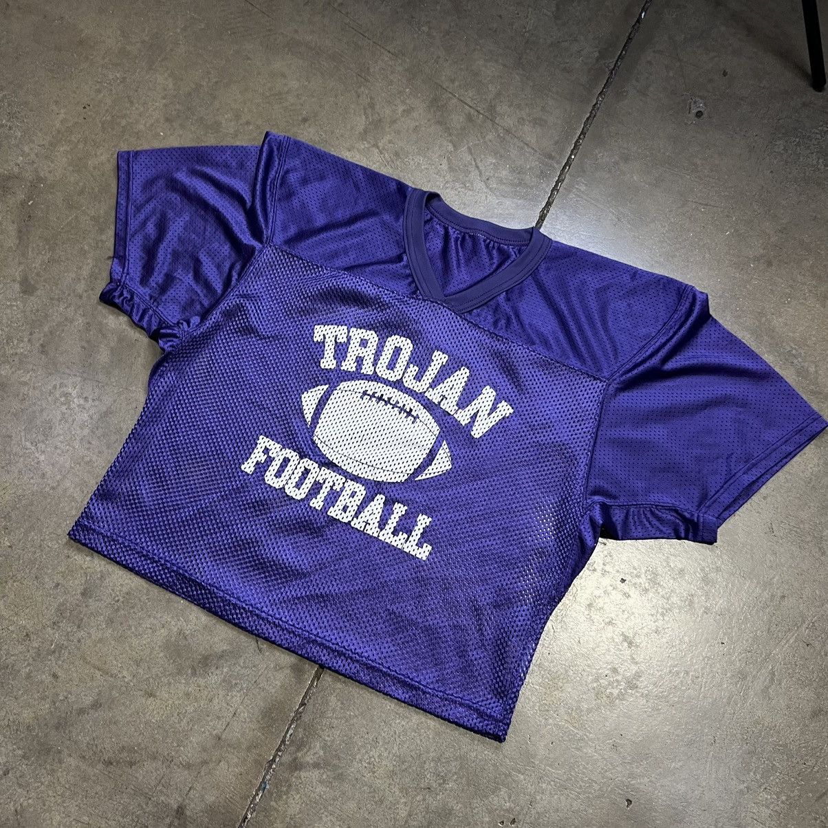 Russell Athletic × Vintage Vintage 90s Y2K Trojans Football Cropped Mesh Jersey Boxy Size US L / EU 52-54 / 3 - 2 Thumbnail