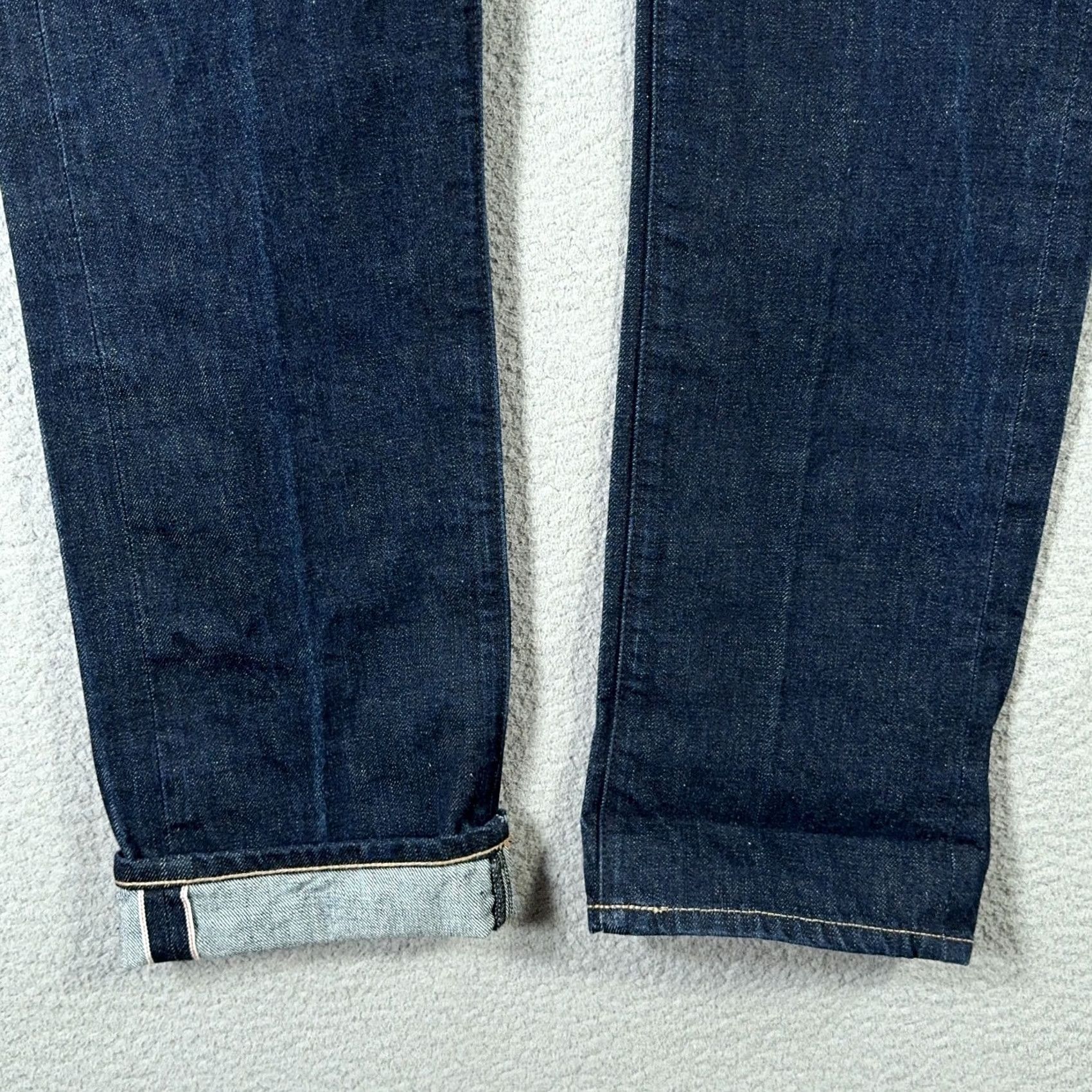 Denime Rogan Puck Jeans Mens 30x32 Blue Denim Selvedge USA Made Classic Fit Narrow Leg Straight Ins 100% Cotton Button Zip Pockets Size US 30 / EU 46 - 3 Thumbnail