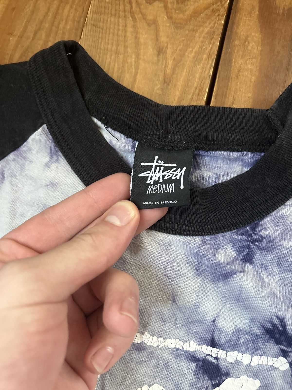 Stussy × Vintage Vintage Y2K Stussy Blue Tie Dye Raglan Tee Shirt Size US M / EU 48-50 / 2 - 2 Thumbnail
