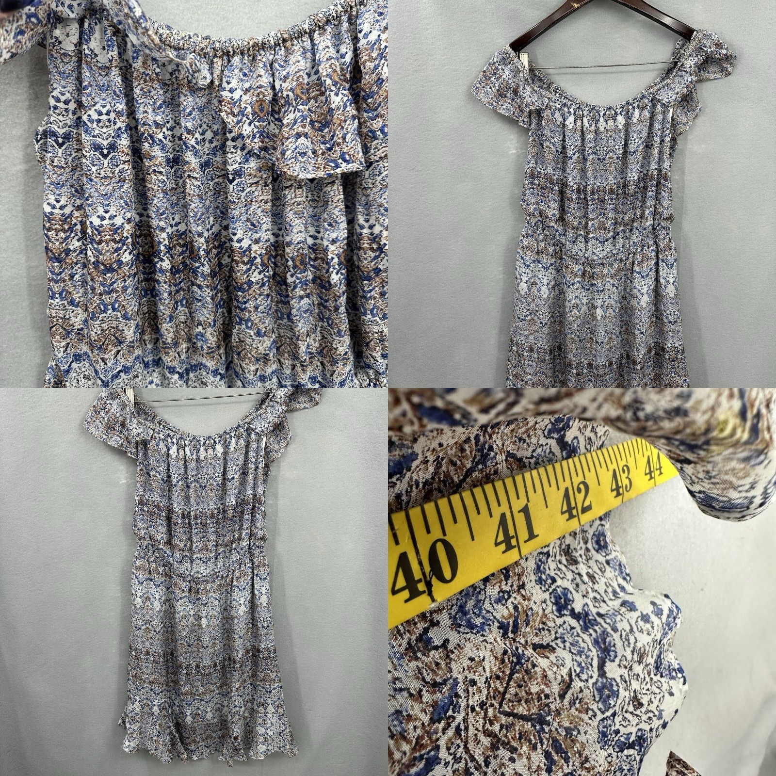 L'AGENCE L'AGENCE Floral Silk Dress Women Large Off Shoulder Ruffle Casual Blue A-Line Bohemian Size L / US 10 / IT 46 - 8 Thumbnail
