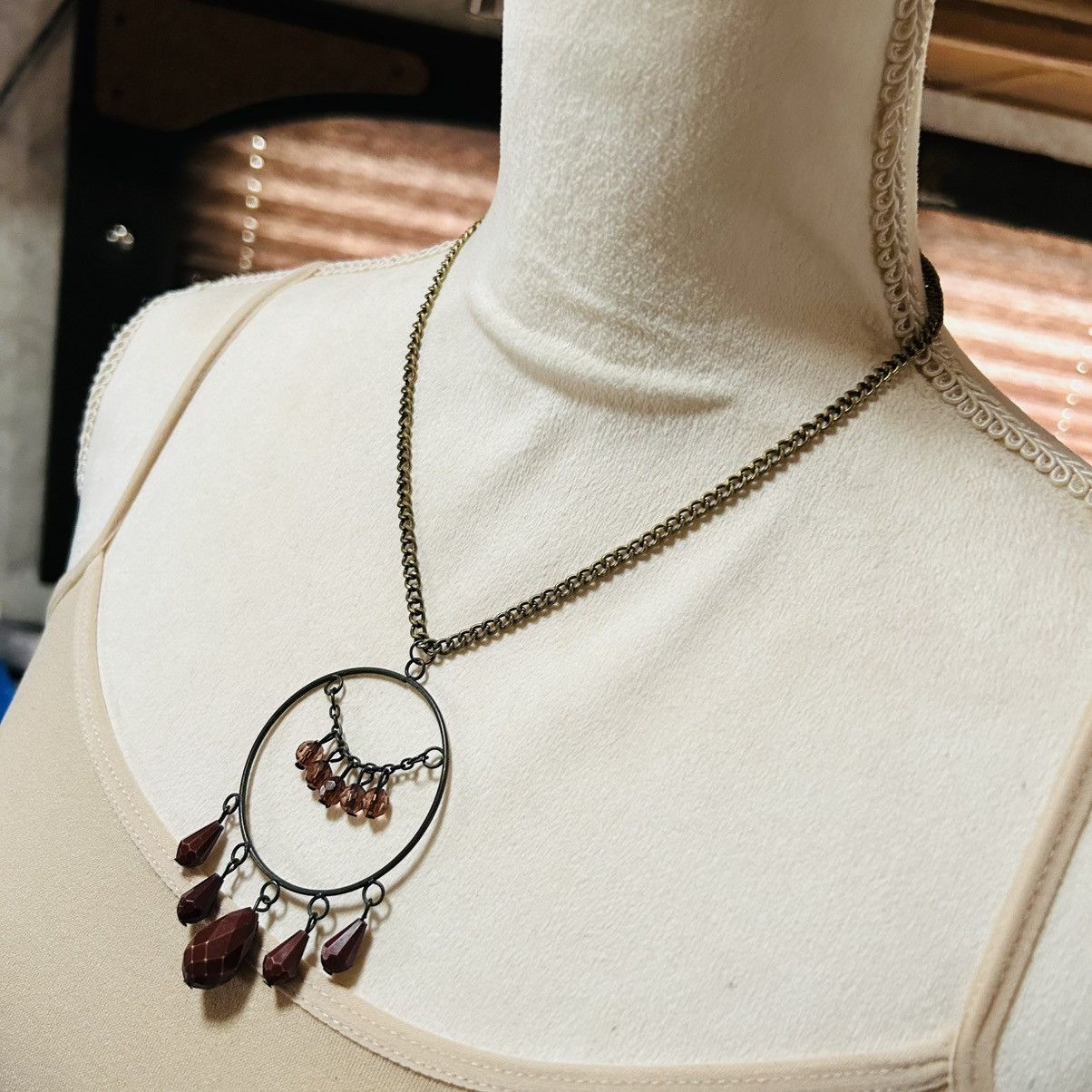 Handmade Handcrafted large brass dangle bead pendant necklace Size ONE SIZE - 3 Thumbnail